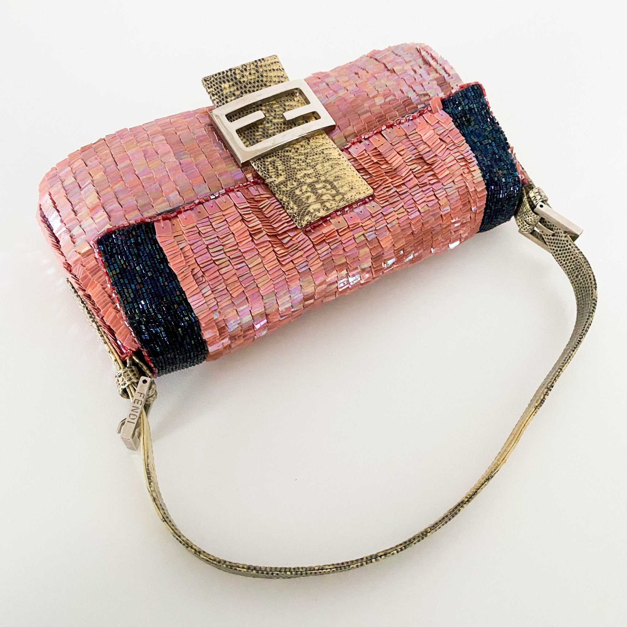 FENDI Baguette Rare Pink Sequin / Beads Shoulder Bag Python Leather Strap, in , Sold by HIVE PRELOVED - Shoulder Bags, ,
