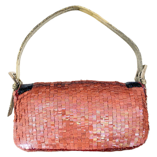 FENDI Baguette Rare Pink Sequin / Beads Shoulder Bag Python Leather Strap, in , Sold by HIVE PRELOVED - Shoulder Bags, ,