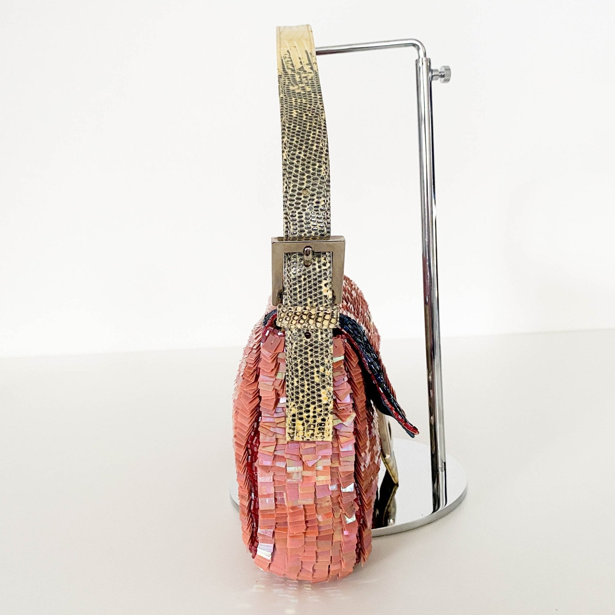 FENDI Baguette Rare Pink Sequin / Beads Shoulder Bag Python Leather Strap, in , Sold by HIVE PRELOVED - Shoulder Bags, ,