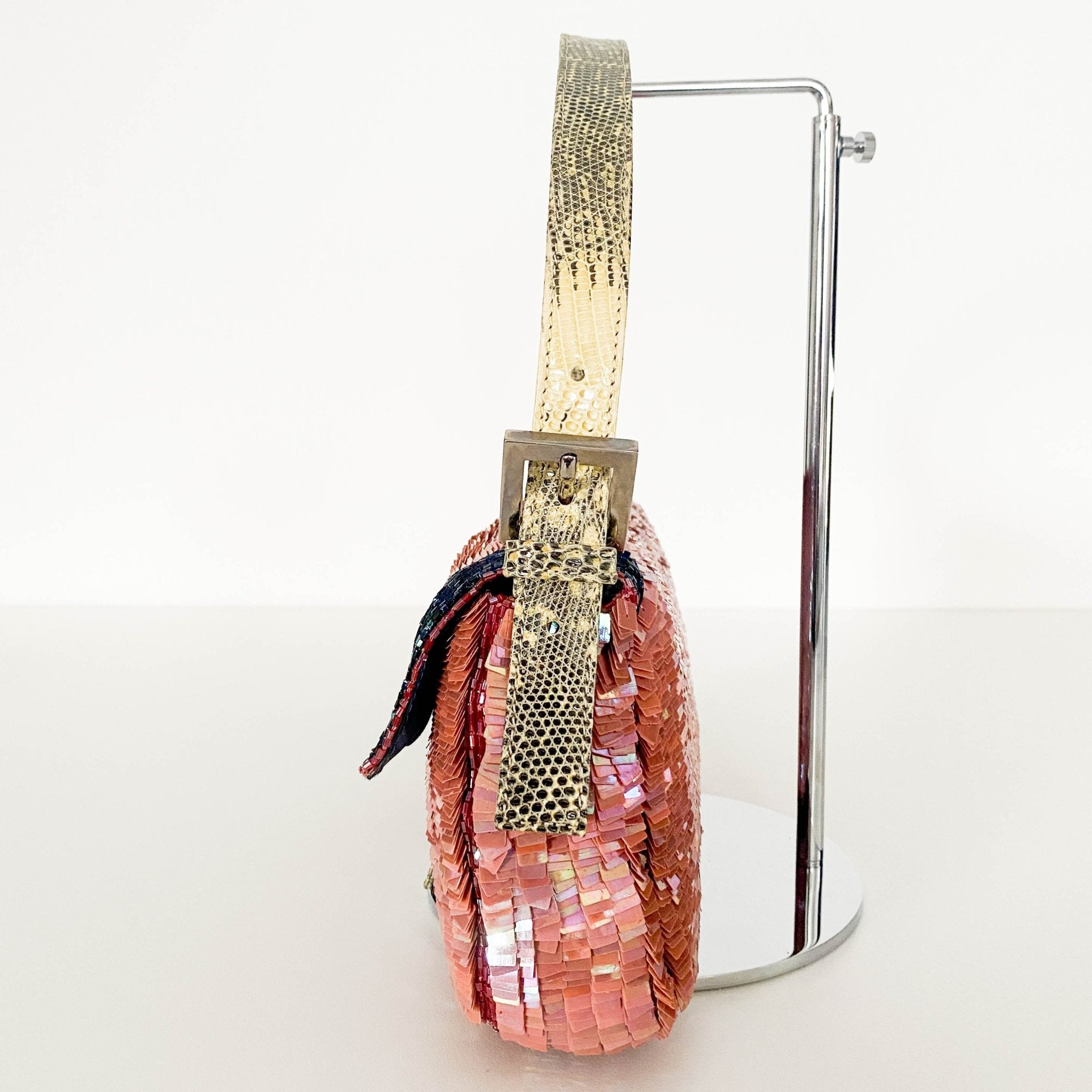 FENDI Baguette Rare Pink Sequin / Beads Shoulder Bag Python Leather Strap, in , Sold by HIVE PRELOVED - Shoulder Bags, ,