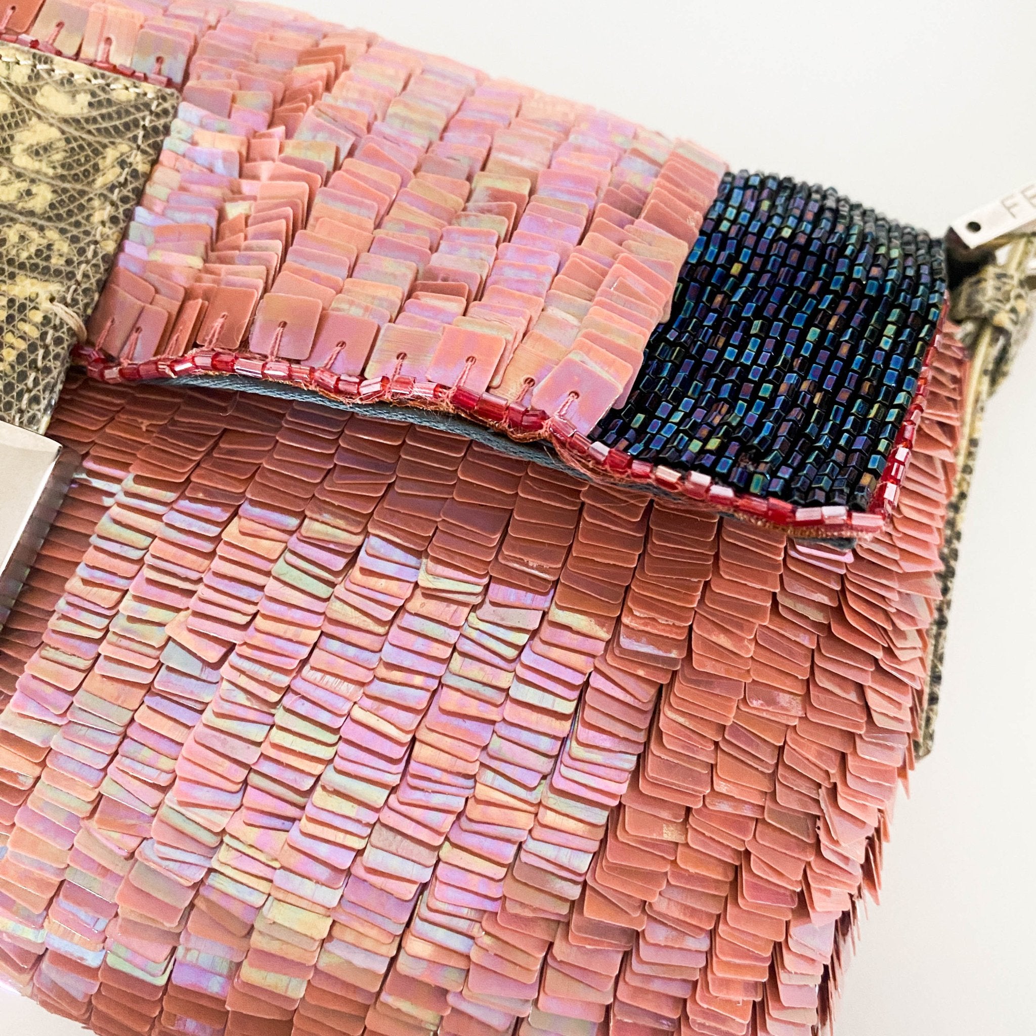 FENDI Baguette Rare Pink Sequin / Beads Shoulder Bag Python Leather Strap, in , Sold by HIVE PRELOVED - Shoulder Bags, ,