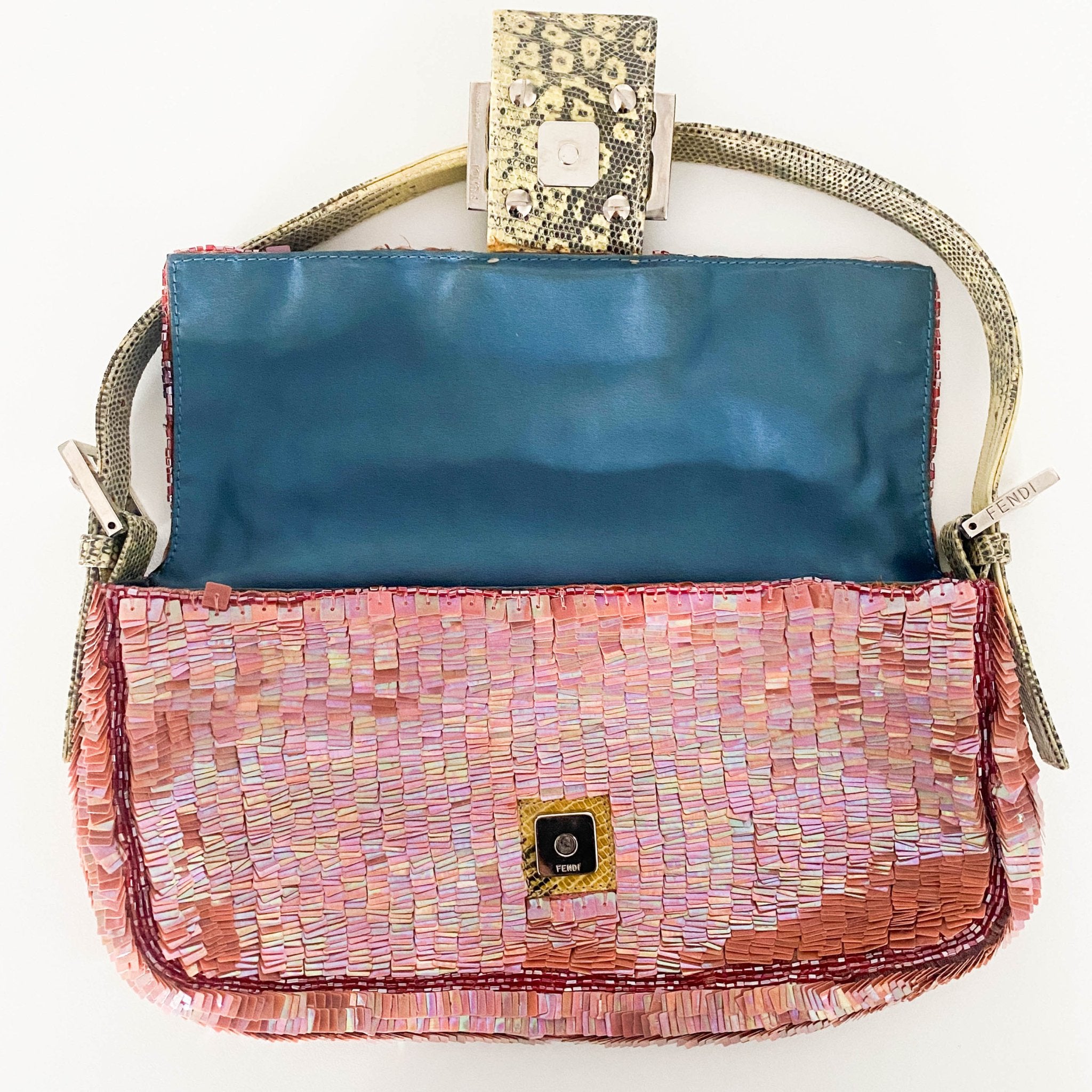 FENDI Baguette Rare Pink Sequin / Beads Shoulder Bag Python Leather Strap, in , Sold by HIVE PRELOVED - Shoulder Bags, ,