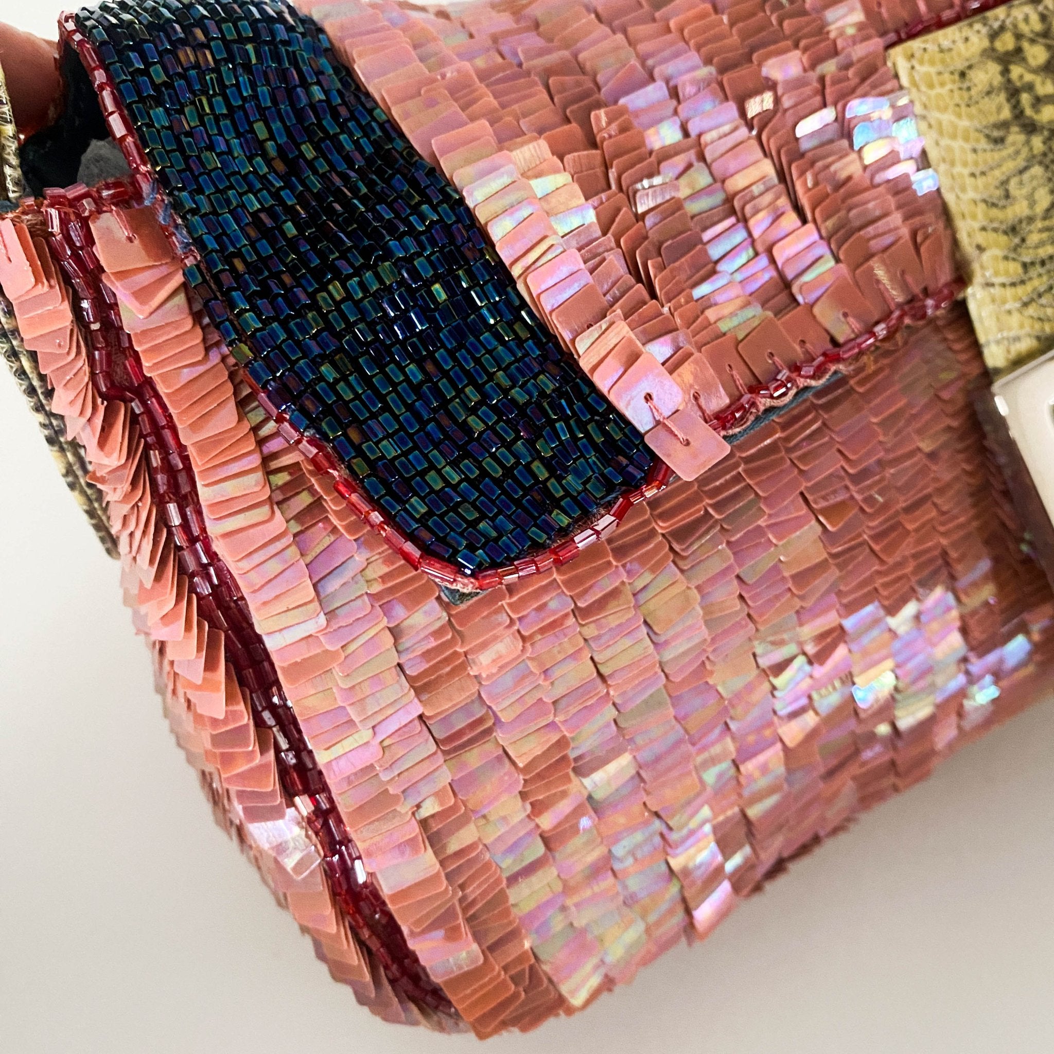 FENDI Baguette Rare Pink Sequin / Beads Shoulder Bag Python Leather Strap, in , Sold by HIVE PRELOVED - Shoulder Bags, ,