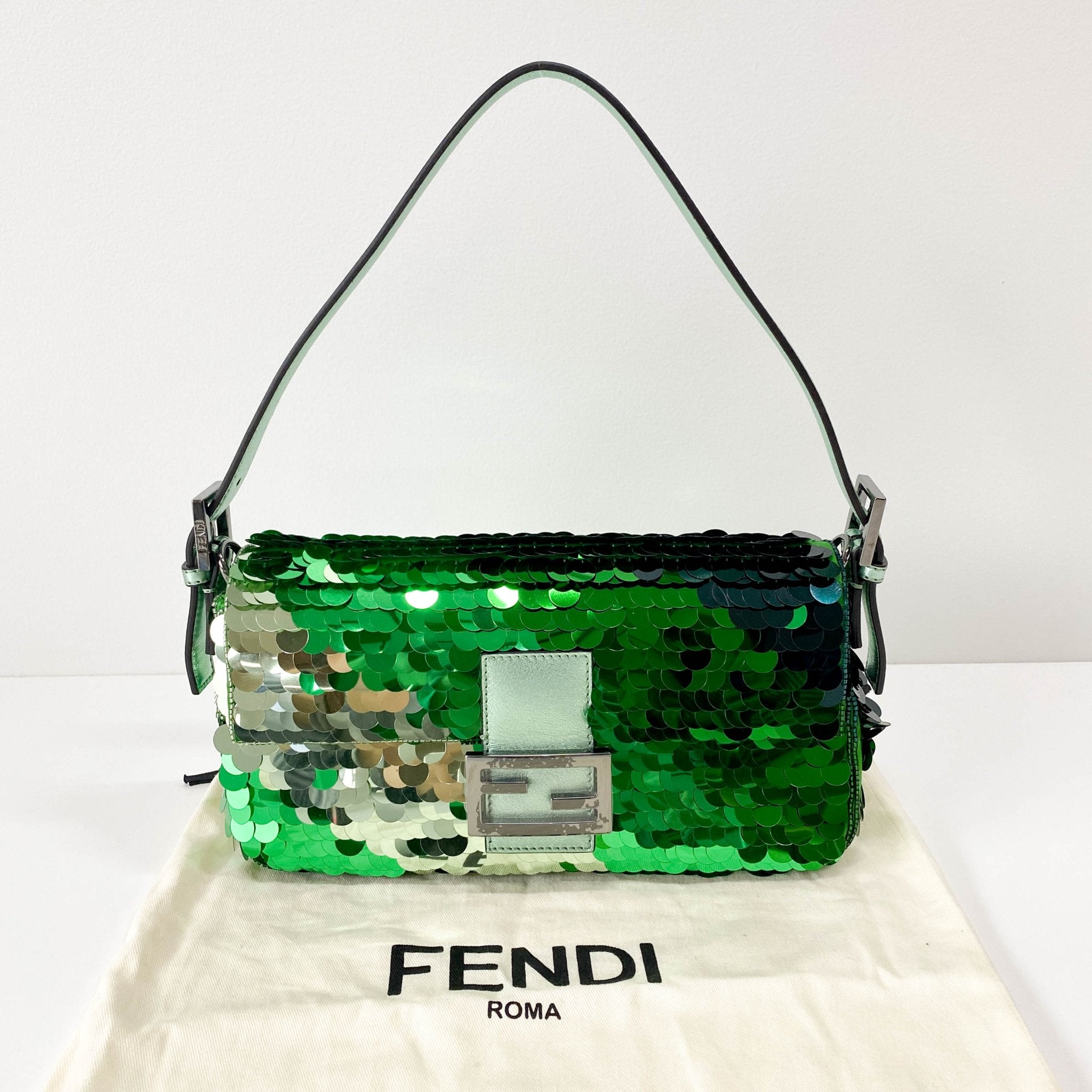 FENDI Baguette Re - Edition 1997 Green Sequin Shoulder Bag, in , Sold by HIVE PRELOVED - Shoulder Bags, ,