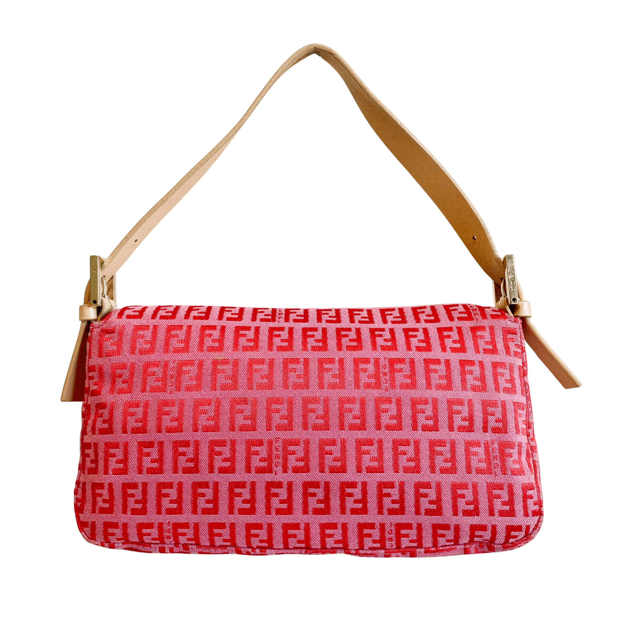 FENDI Baguette Red / Pink Zucchino Shoulder Bag, in , Sold by HIVE PRELOVED - Shoulder Bags, ,