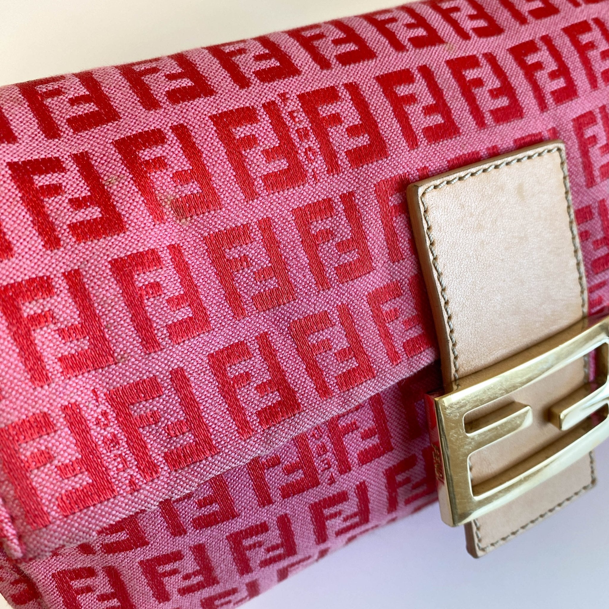 FENDI Baguette Red / Pink Zucchino Shoulder Bag, in , Sold by HIVE PRELOVED - Shoulder Bags, ,