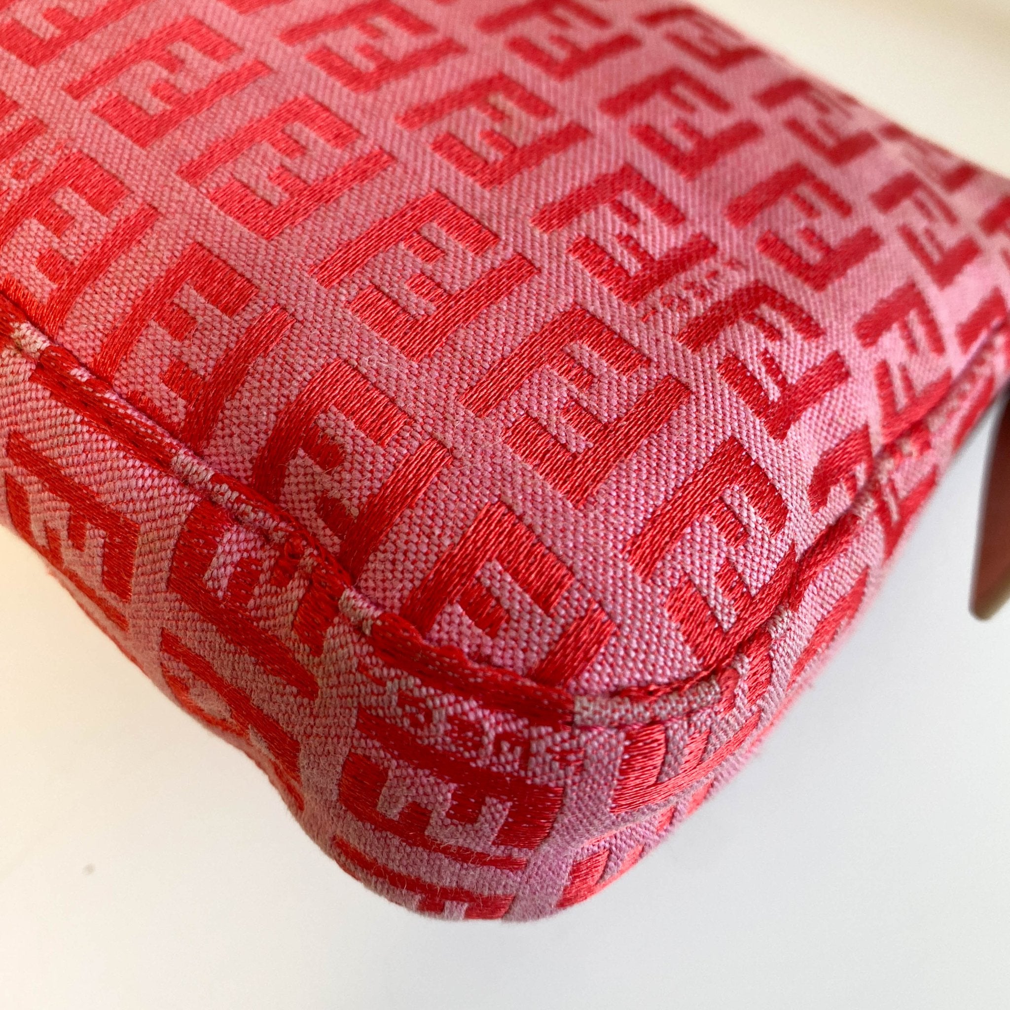 FENDI Baguette Red / Pink Zucchino Shoulder Bag, in , Sold by HIVE PRELOVED - Shoulder Bags, ,