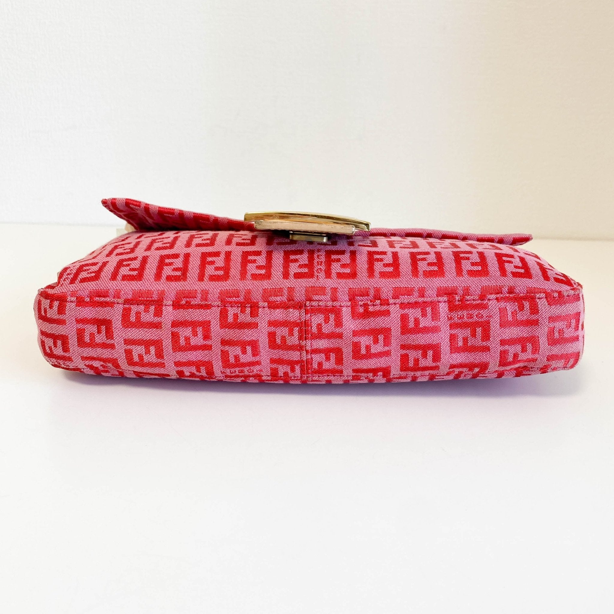 FENDI Baguette Red / Pink Zucchino Shoulder Bag, in , Sold by HIVE PRELOVED - Shoulder Bags, ,