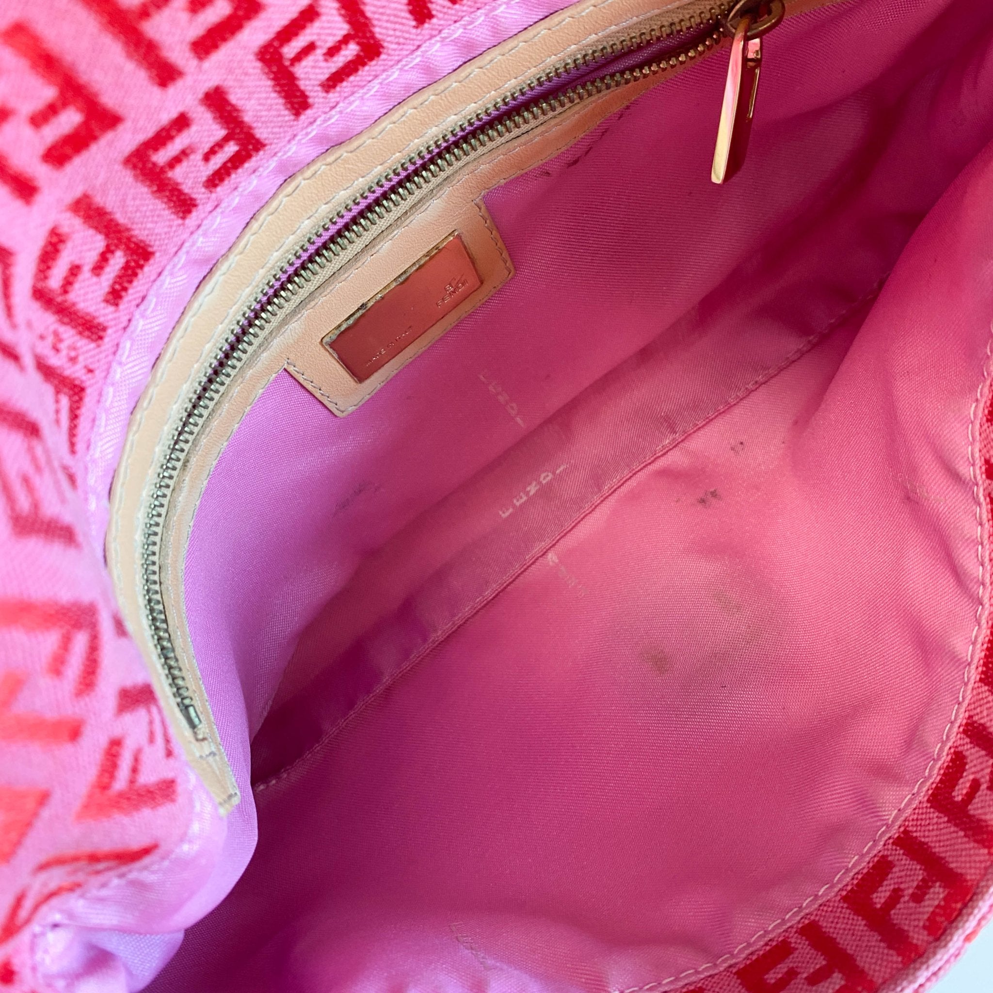 FENDI Baguette Red / Pink Zucchino Shoulder Bag, in , Sold by HIVE PRELOVED - Shoulder Bags, ,