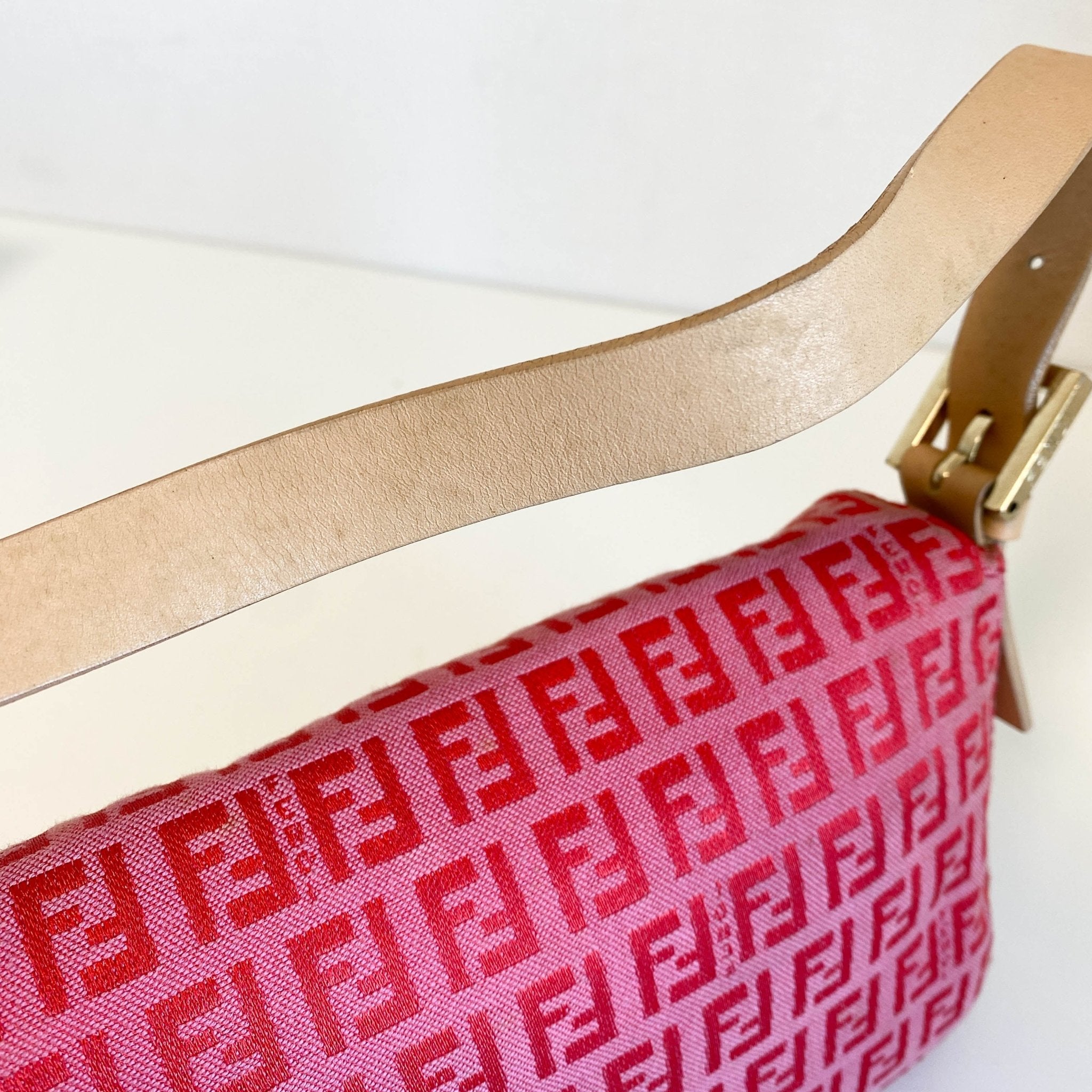 FENDI Baguette Red / Pink Zucchino Shoulder Bag, in , Sold by HIVE PRELOVED - Shoulder Bags, ,