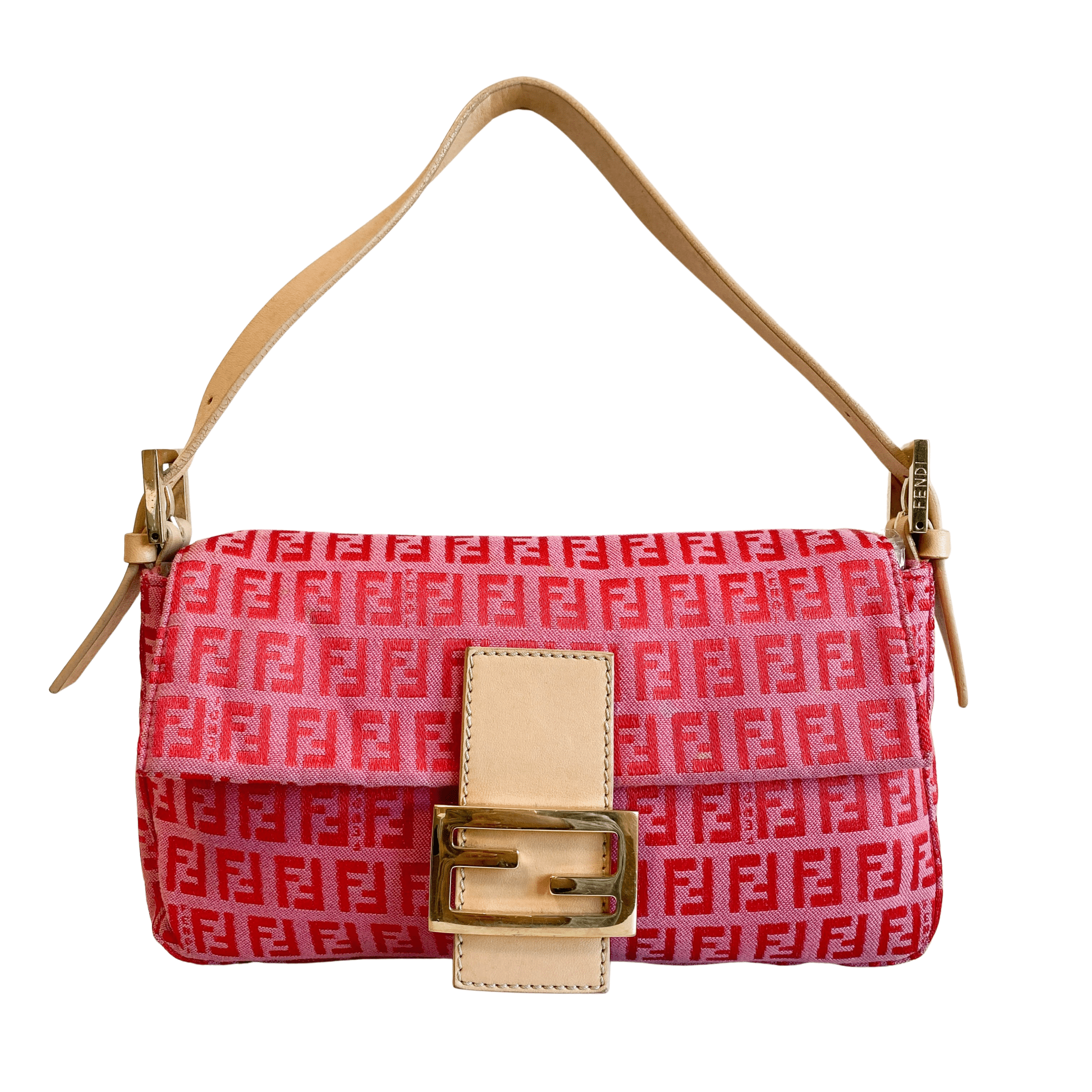 FENDI Baguette Red / Pink Zucchino Shoulder Bag, in , Sold by HIVE PRELOVED - Shoulder Bags, ,