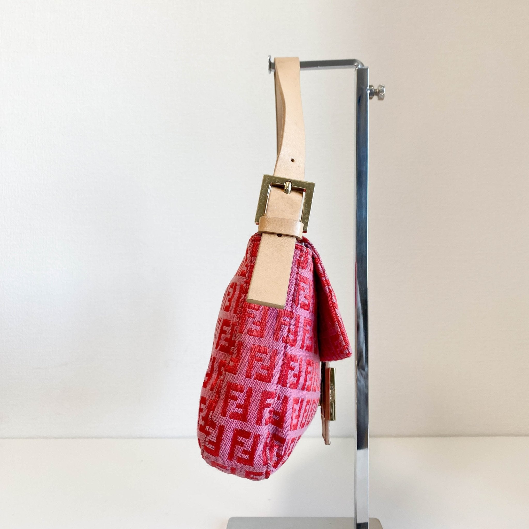 FENDI Baguette Red / Pink Zucchino Shoulder Bag, in , Sold by HIVE PRELOVED - Shoulder Bags, ,