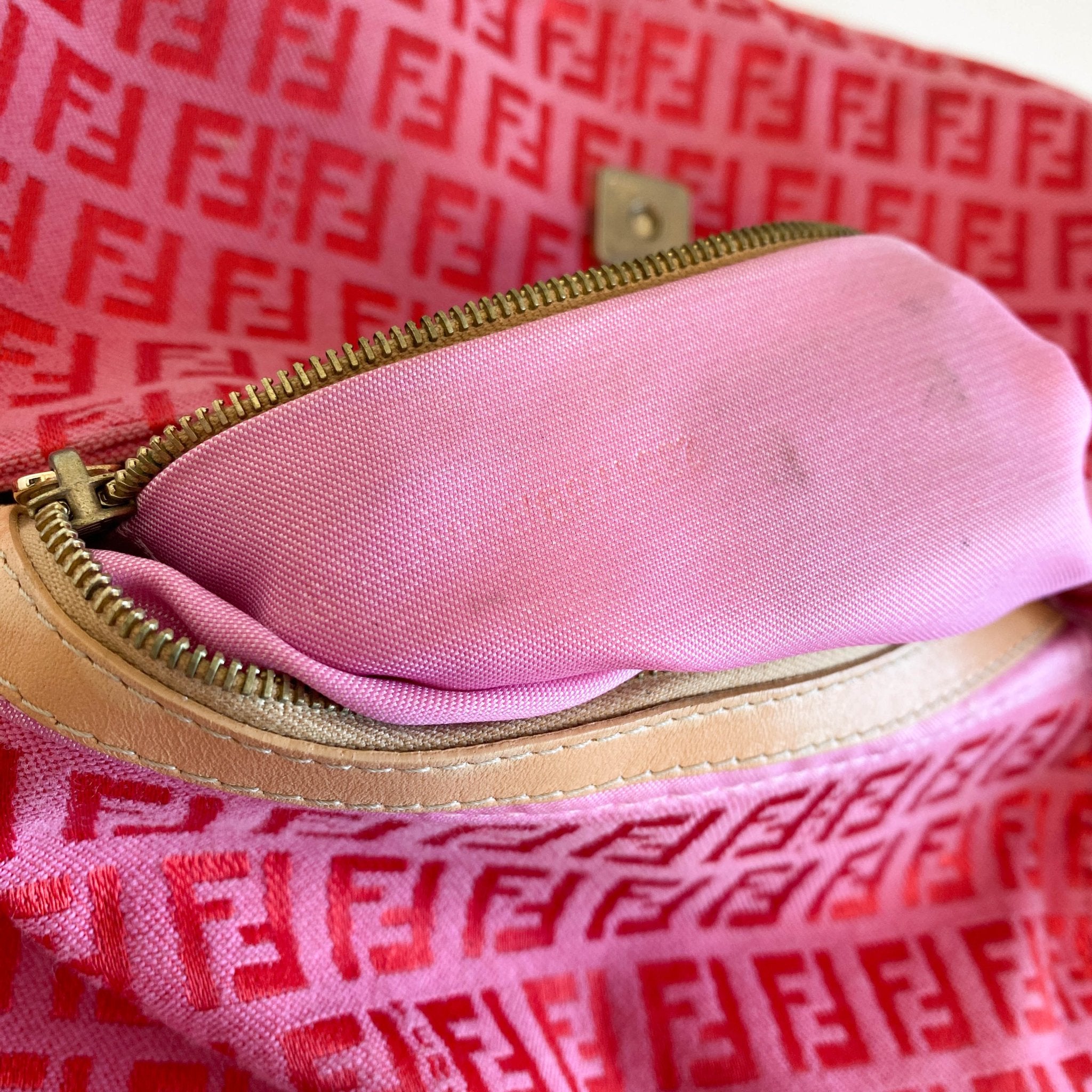 FENDI Baguette Red / Pink Zucchino Shoulder Bag, in , Sold by HIVE PRELOVED - Shoulder Bags, ,