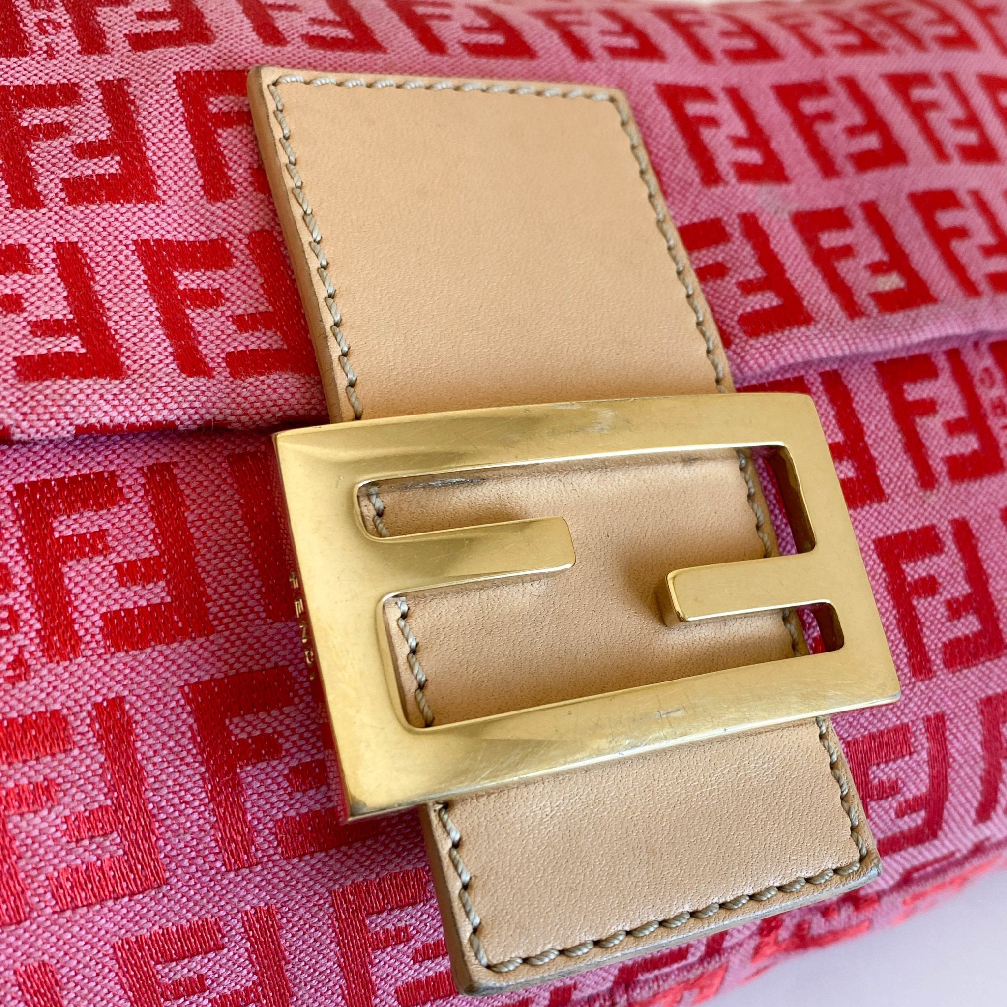 FENDI Baguette Red / Pink Zucchino Shoulder Bag, in , Sold by HIVE PRELOVED - Shoulder Bags, ,
