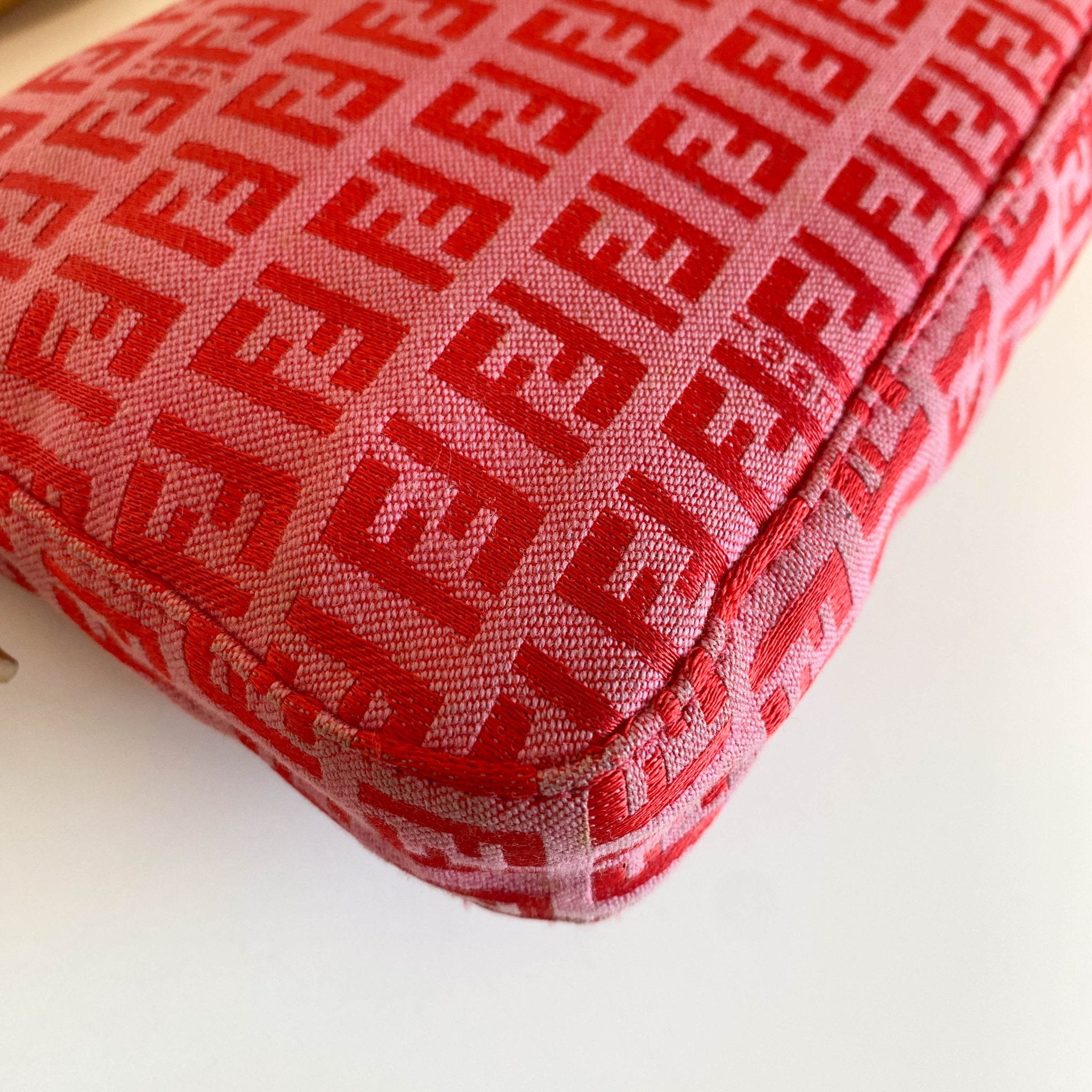 FENDI Baguette Red / Pink Zucchino Shoulder Bag, in , Sold by HIVE PRELOVED - Shoulder Bags, ,