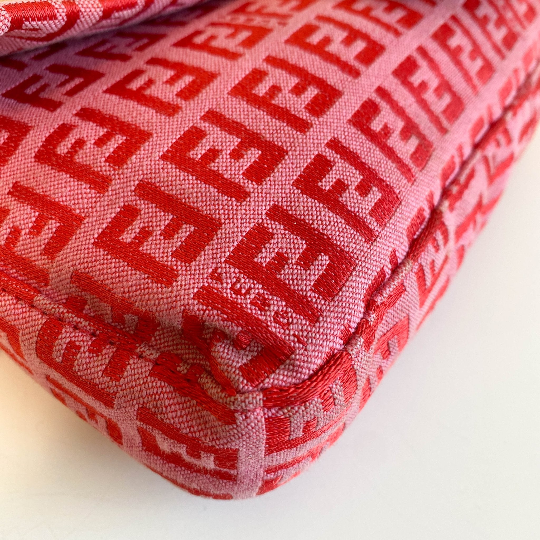 FENDI Baguette Red / Pink Zucchino Shoulder Bag, in , Sold by HIVE PRELOVED - Shoulder Bags, ,