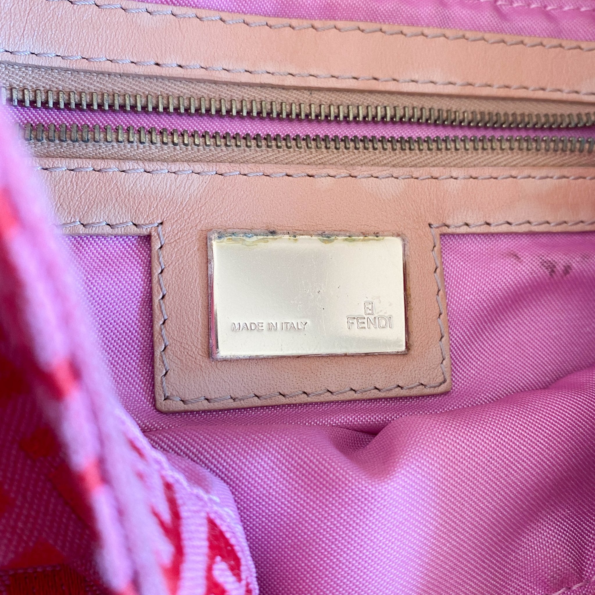 FENDI Baguette Red / Pink Zucchino Shoulder Bag, in , Sold by HIVE PRELOVED - Shoulder Bags, ,