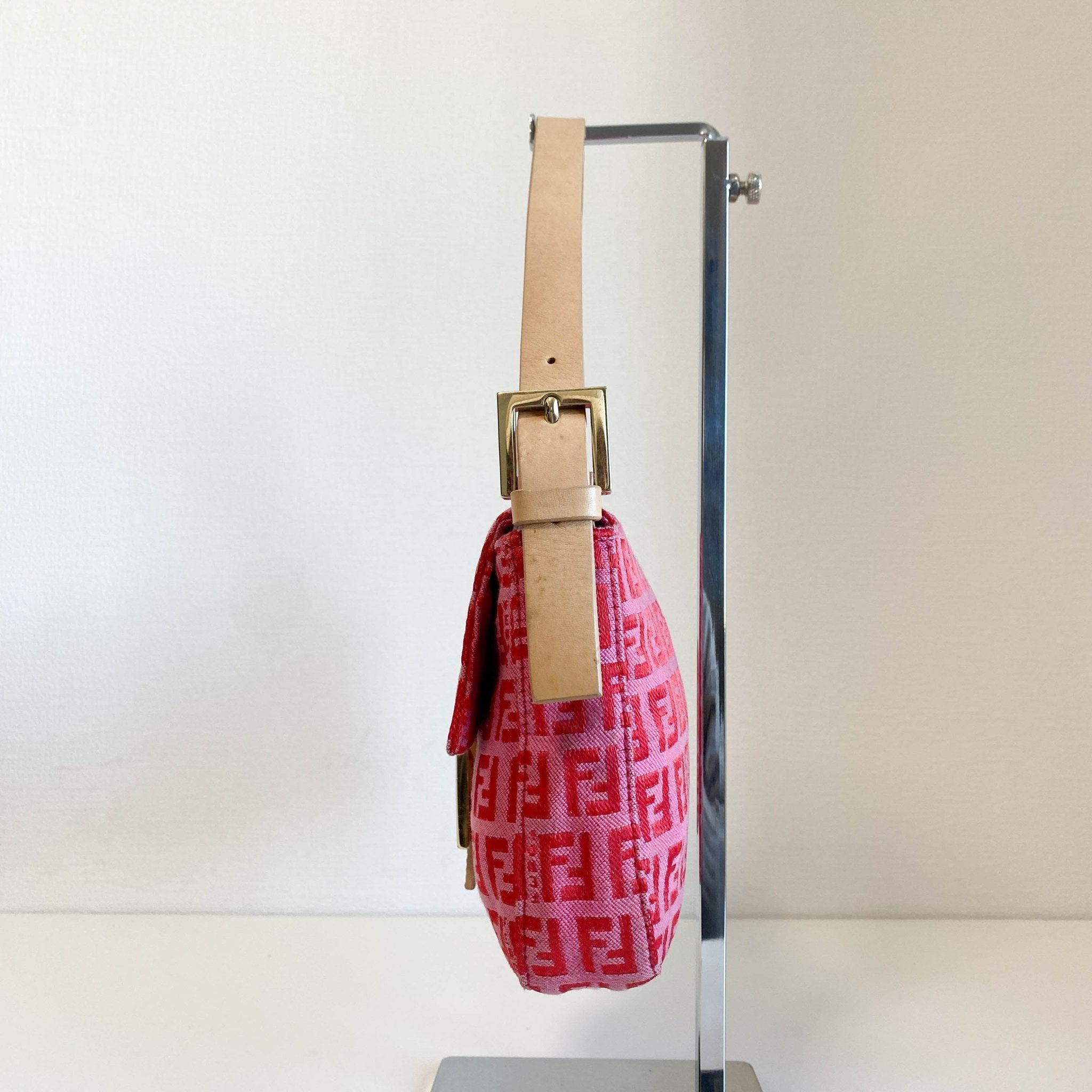 FENDI Baguette Red / Pink Zucchino Shoulder Bag, in , Sold by HIVE PRELOVED - Shoulder Bags, ,