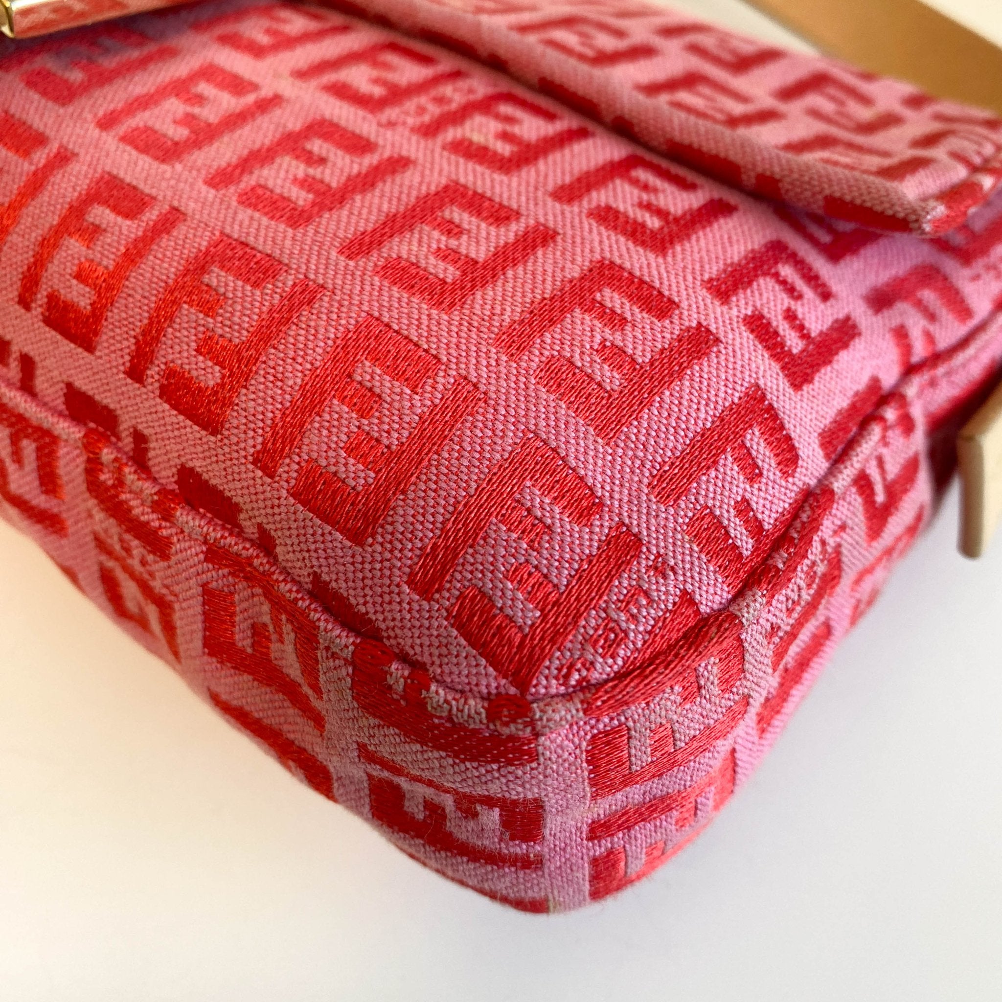 FENDI Baguette Red / Pink Zucchino Shoulder Bag, in , Sold by HIVE PRELOVED - Shoulder Bags, ,