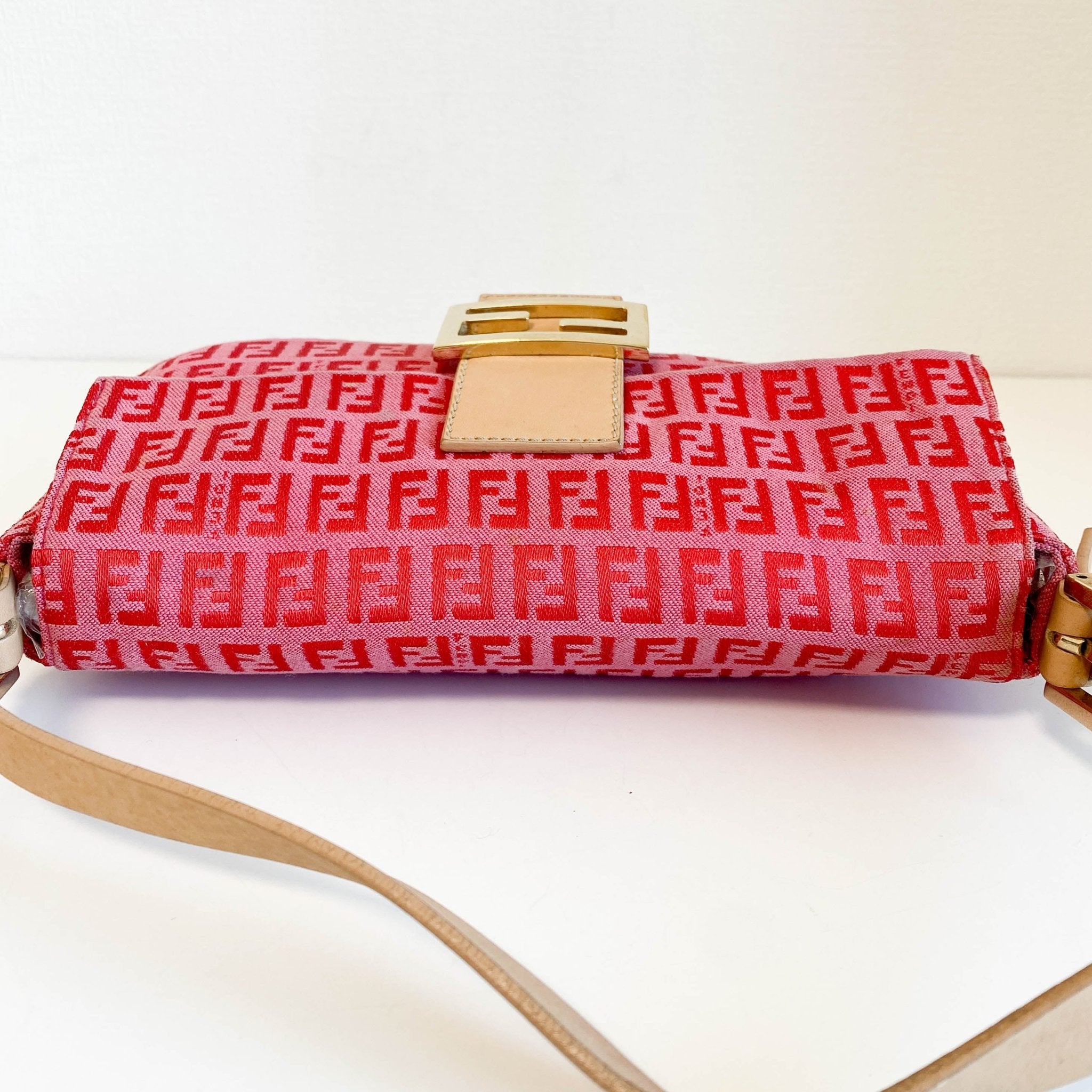 FENDI Baguette Red / Pink Zucchino Shoulder Bag, in , Sold by HIVE PRELOVED - Shoulder Bags, ,