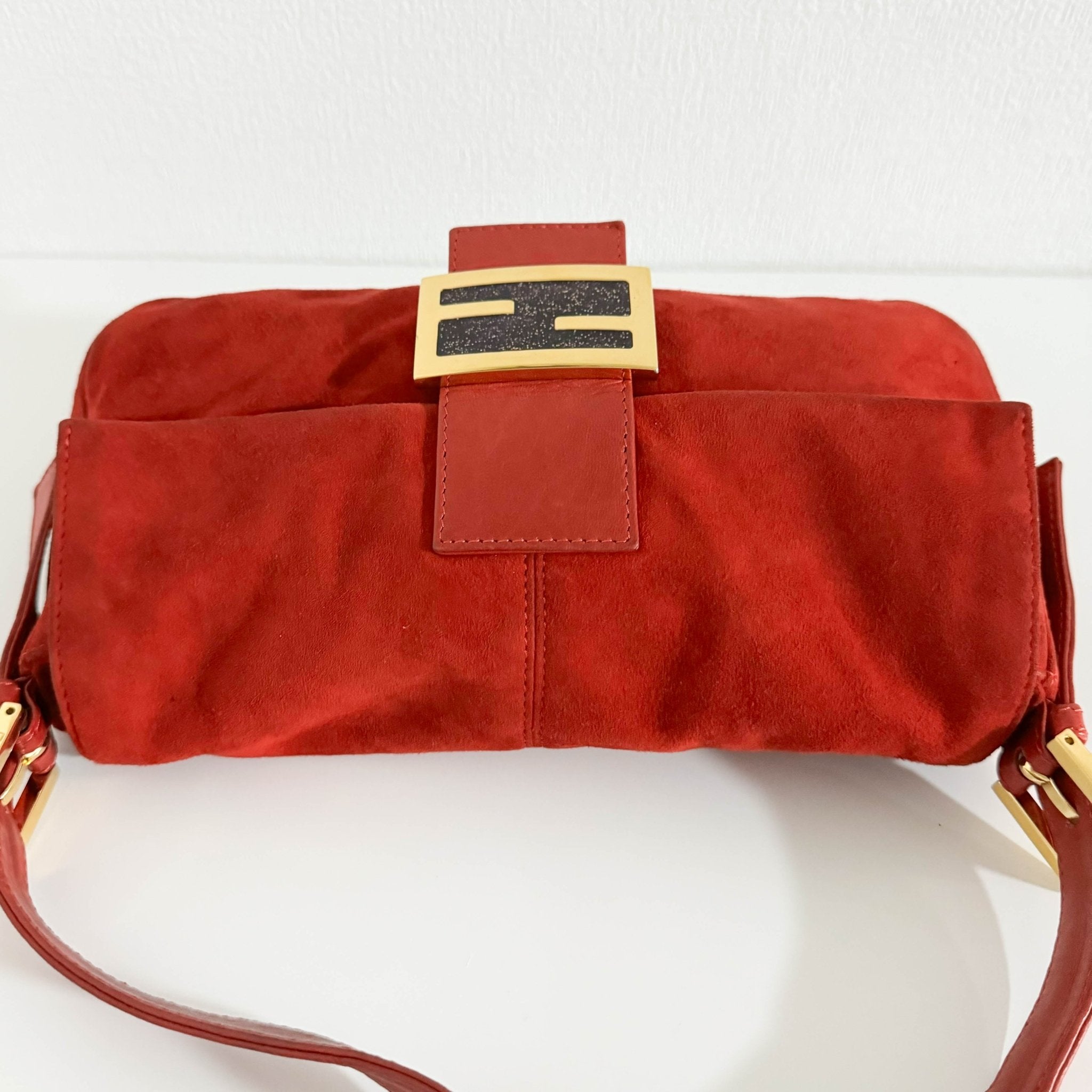 FENDI Baguette Red Suede Shoulder Bag Purple Glitter / Gold Hardware, in , Sold by HIVE PRELOVED - Shoulder Bags, ,