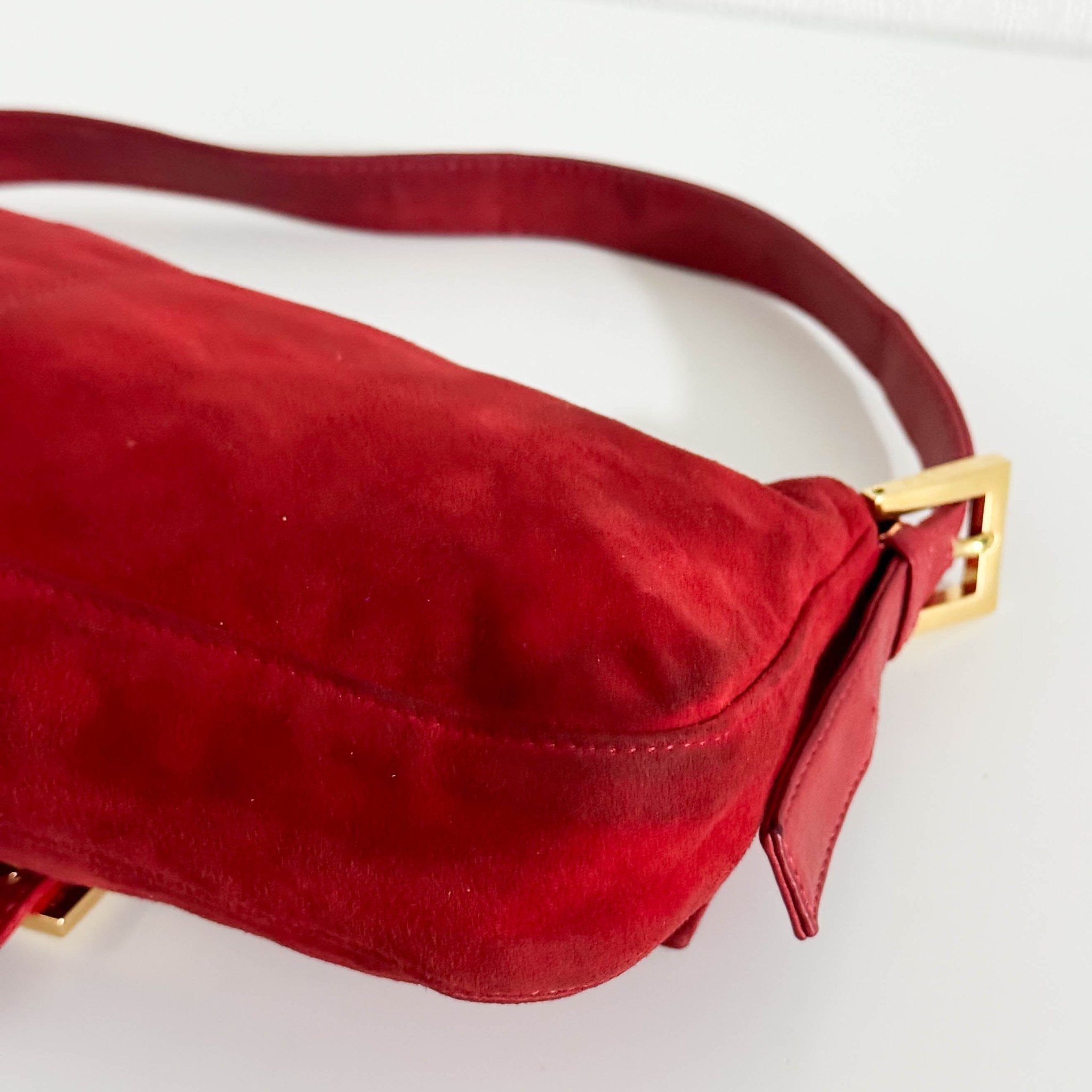 FENDI Baguette Red Suede Shoulder Bag Purple Glitter / Gold Hardware, in , Sold by HIVE PRELOVED - Shoulder Bags, ,