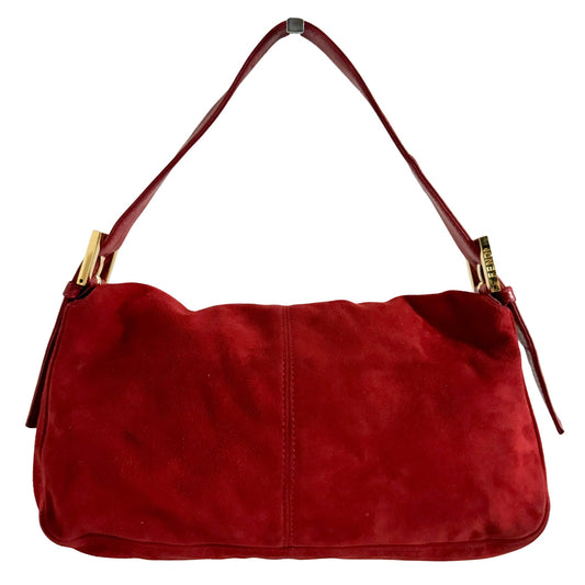 FENDI Baguette Red Suede Shoulder Bag Purple Glitter / Gold Hardware, in , Sold by HIVE PRELOVED - Shoulder Bags, ,