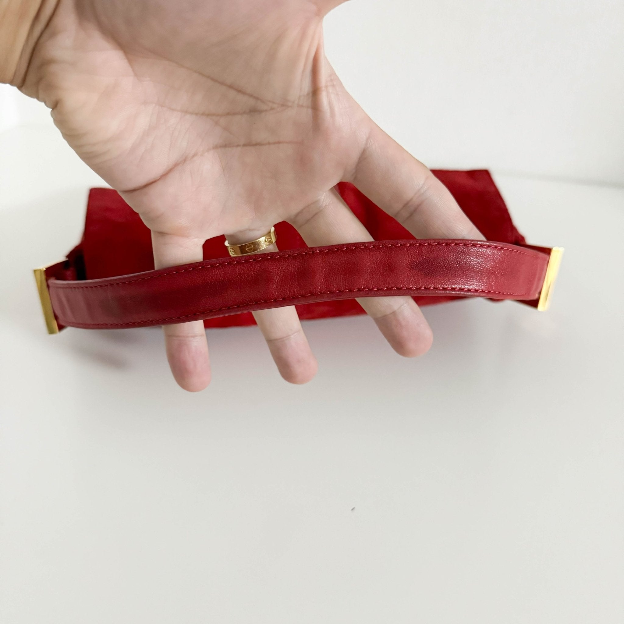 FENDI Baguette Red Suede Shoulder Bag Purple Glitter / Gold Hardware, in , Sold by HIVE PRELOVED - Shoulder Bags, ,