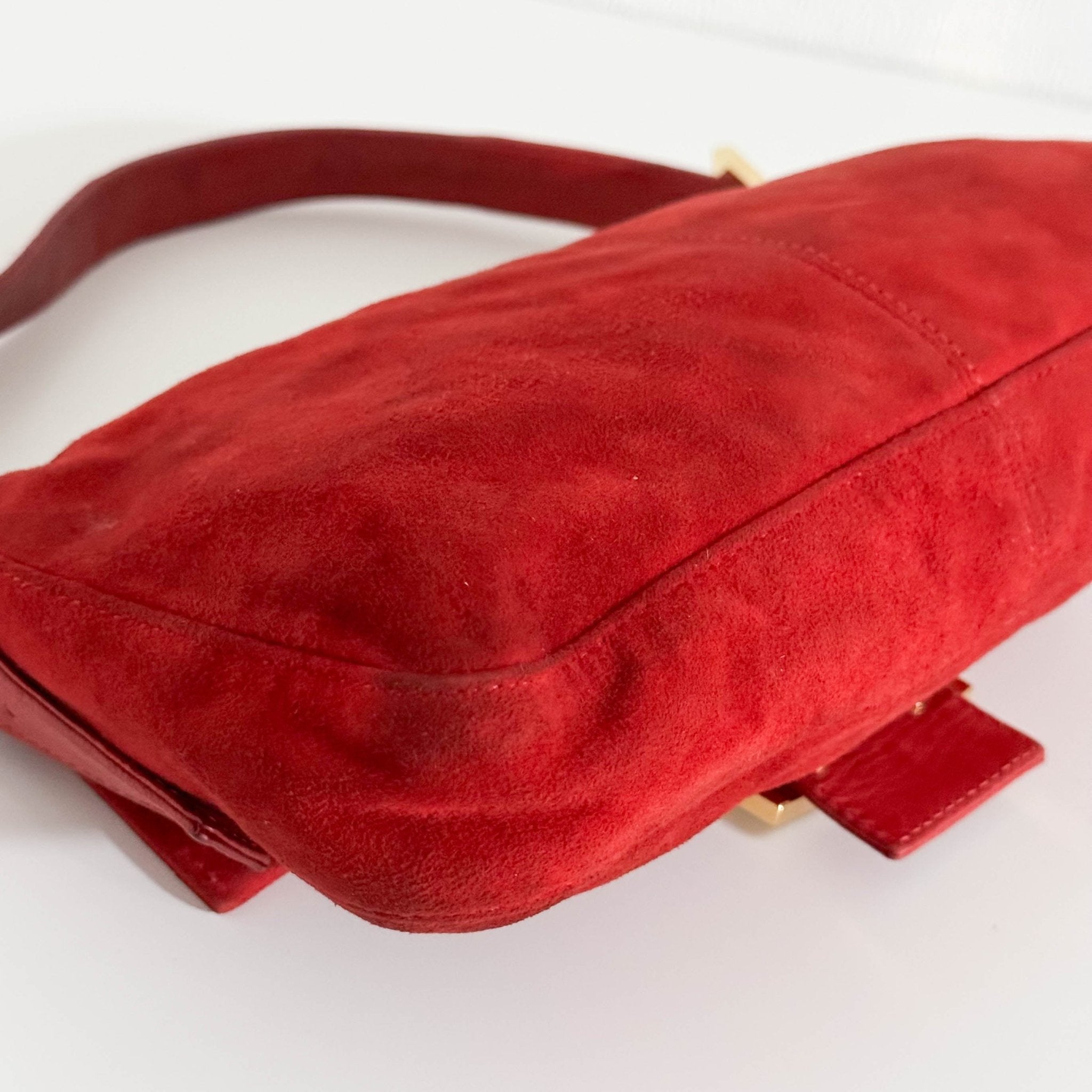 FENDI Baguette Red Suede Shoulder Bag Purple Glitter / Gold Hardware, in , Sold by HIVE PRELOVED - Shoulder Bags, ,