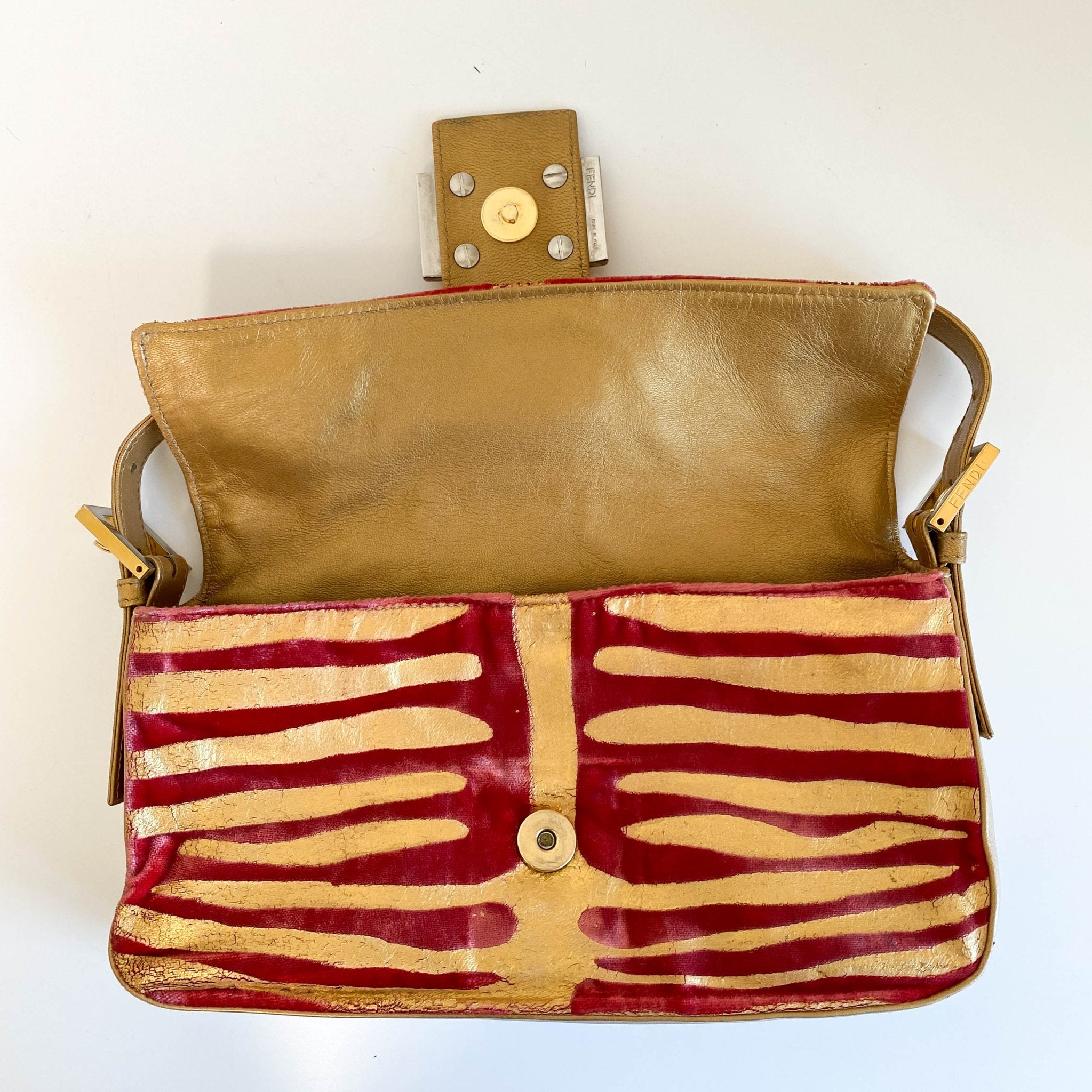 FENDI Baguette Red Tiger Gold Zebra Pattern Leather / Velvet Shoulder Bag, in , Sold by HIVE PRELOVED - Shoulder Bags, ,
