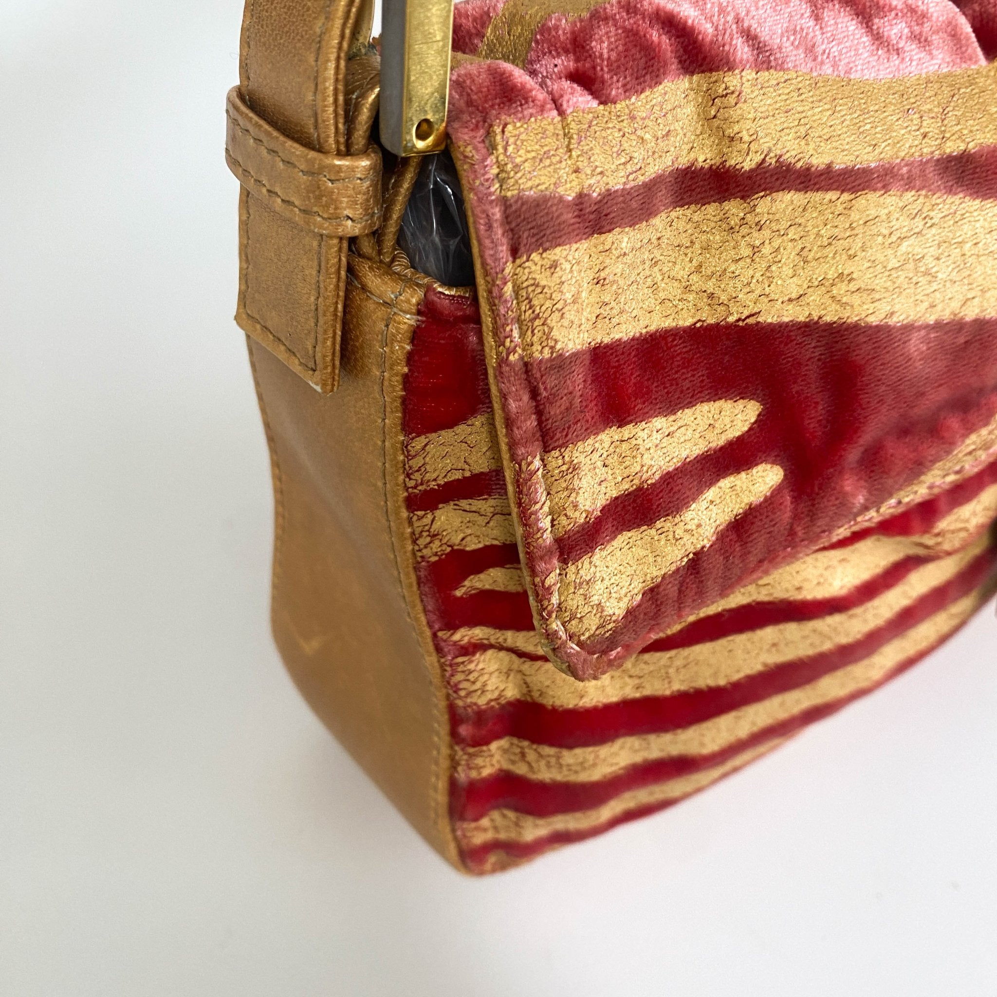 FENDI Baguette Red Tiger Gold Zebra Pattern Leather / Velvet Shoulder Bag, in , Sold by HIVE PRELOVED - Sale, Shoulder Bags,