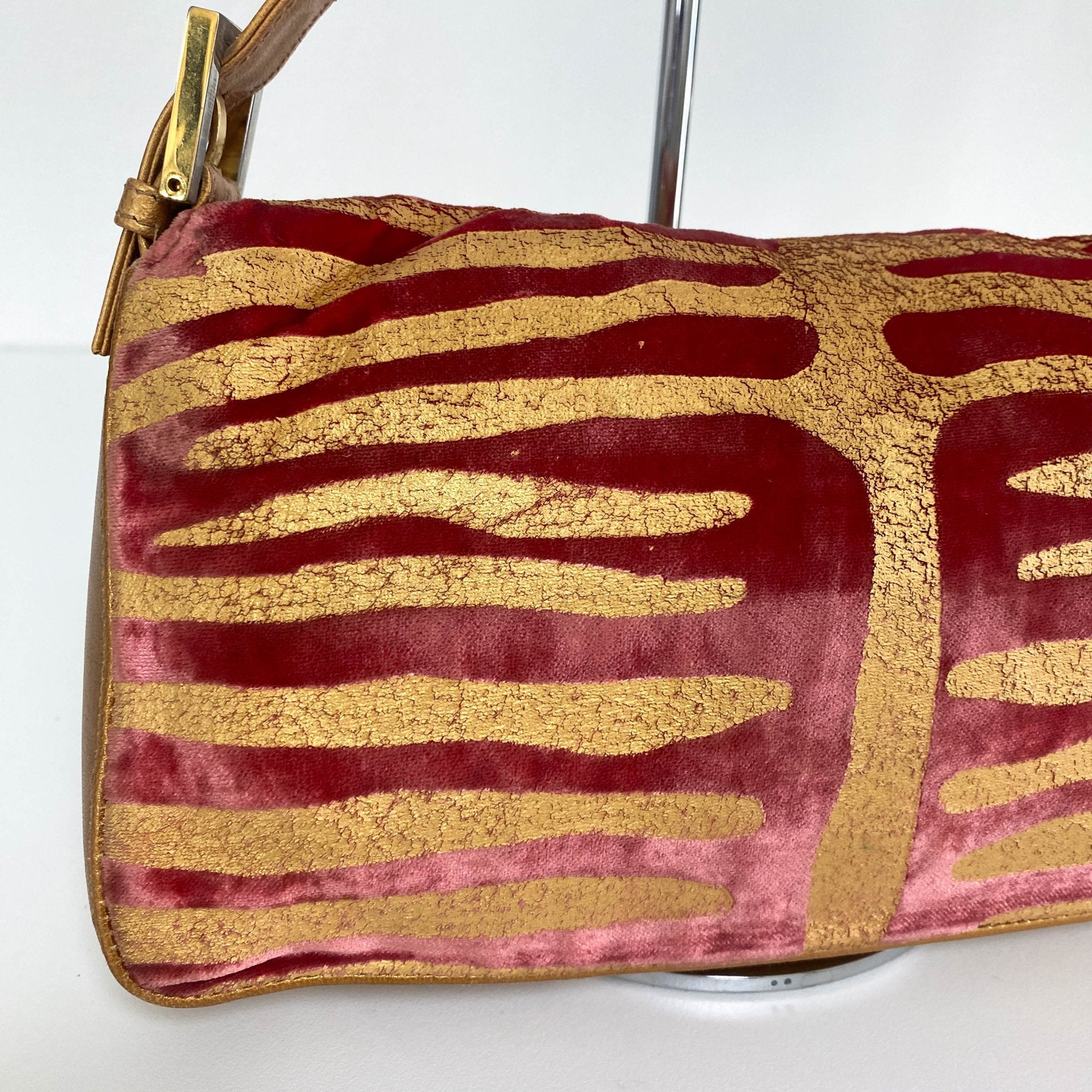 FENDI Baguette Red Tiger Gold Zebra Pattern Leather / Velvet Shoulder Bag, in , Sold by HIVE PRELOVED - Sale, Shoulder Bags,