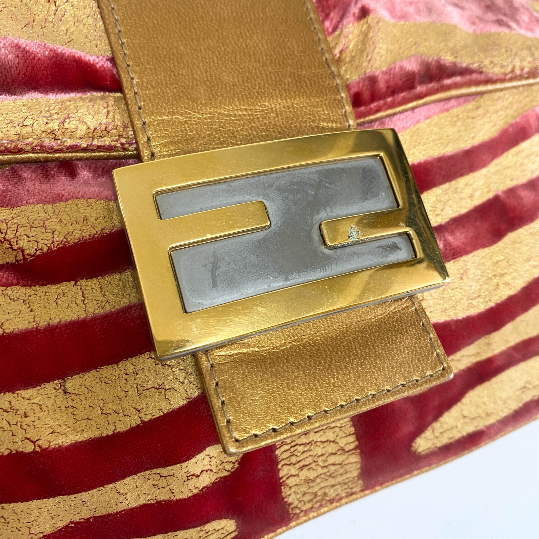 FENDI Baguette Red Tiger Gold Zebra Pattern Leather / Velvet Shoulder Bag, in , Sold by HIVE PRELOVED - Sale, Shoulder Bags,