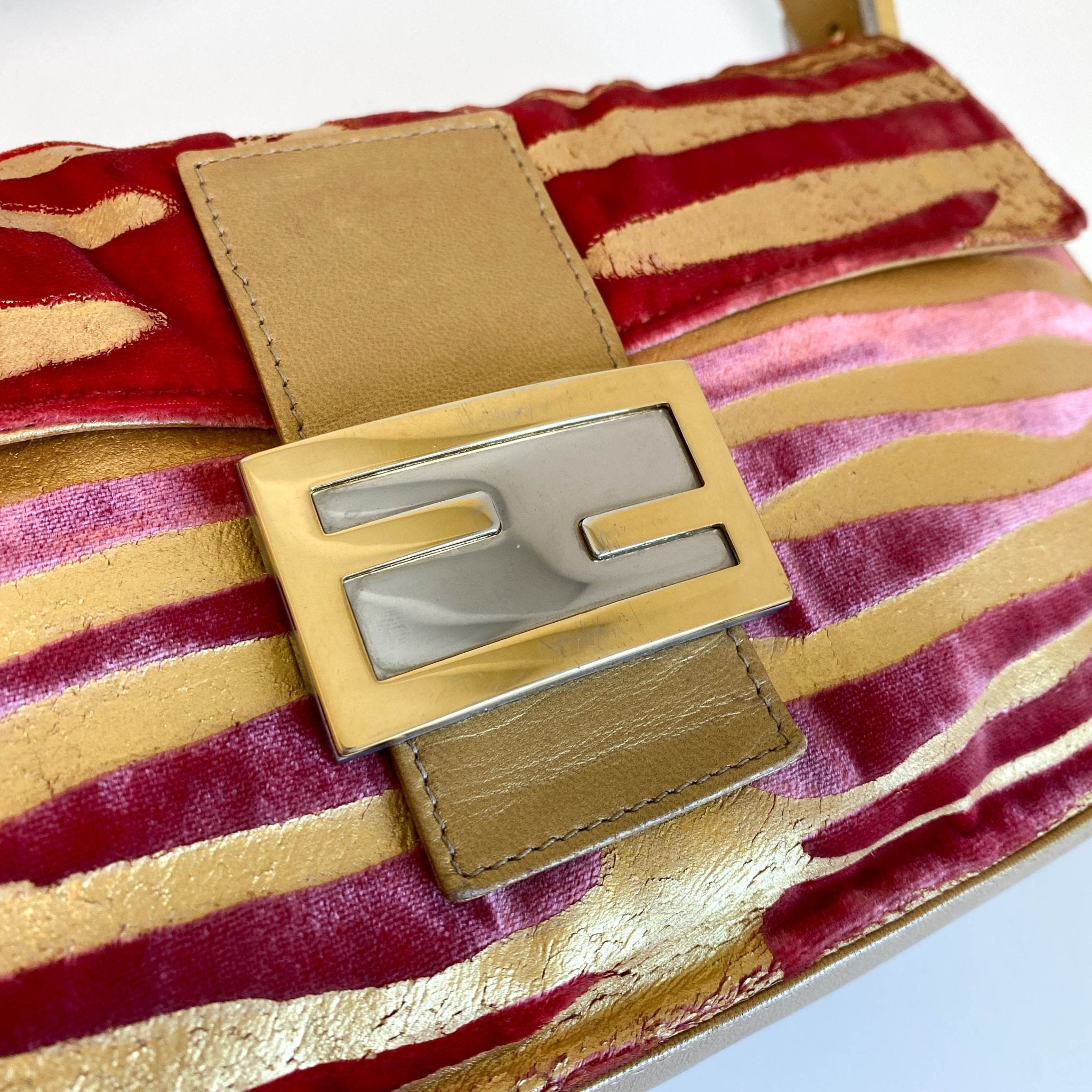 FENDI Baguette Red Tiger Gold Zebra Pattern Leather / Velvet Shoulder Bag, in , Sold by HIVE PRELOVED - Shoulder Bags, ,