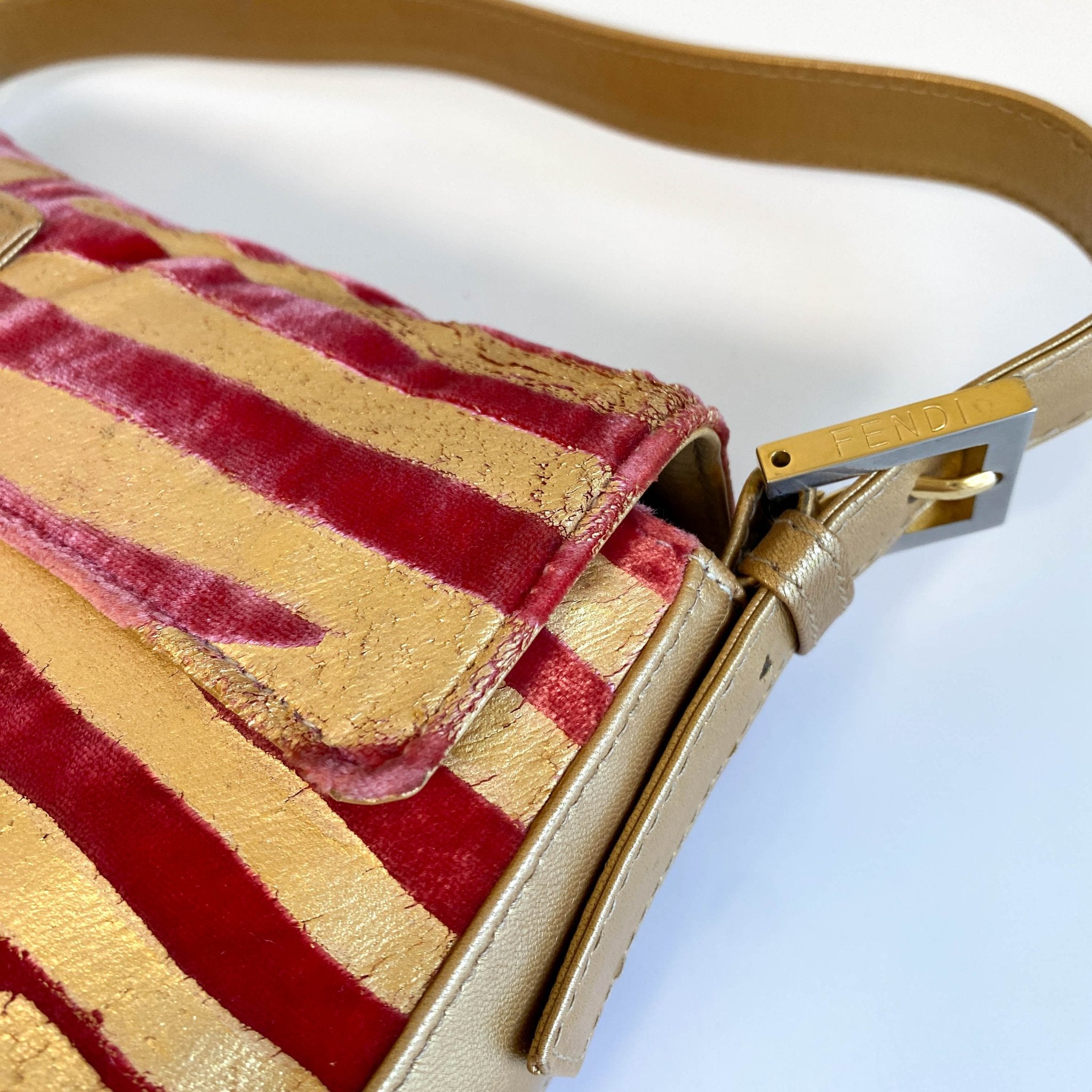 FENDI Baguette Red Tiger Gold Zebra Pattern Leather / Velvet Shoulder Bag, in , Sold by HIVE PRELOVED - Shoulder Bags, ,