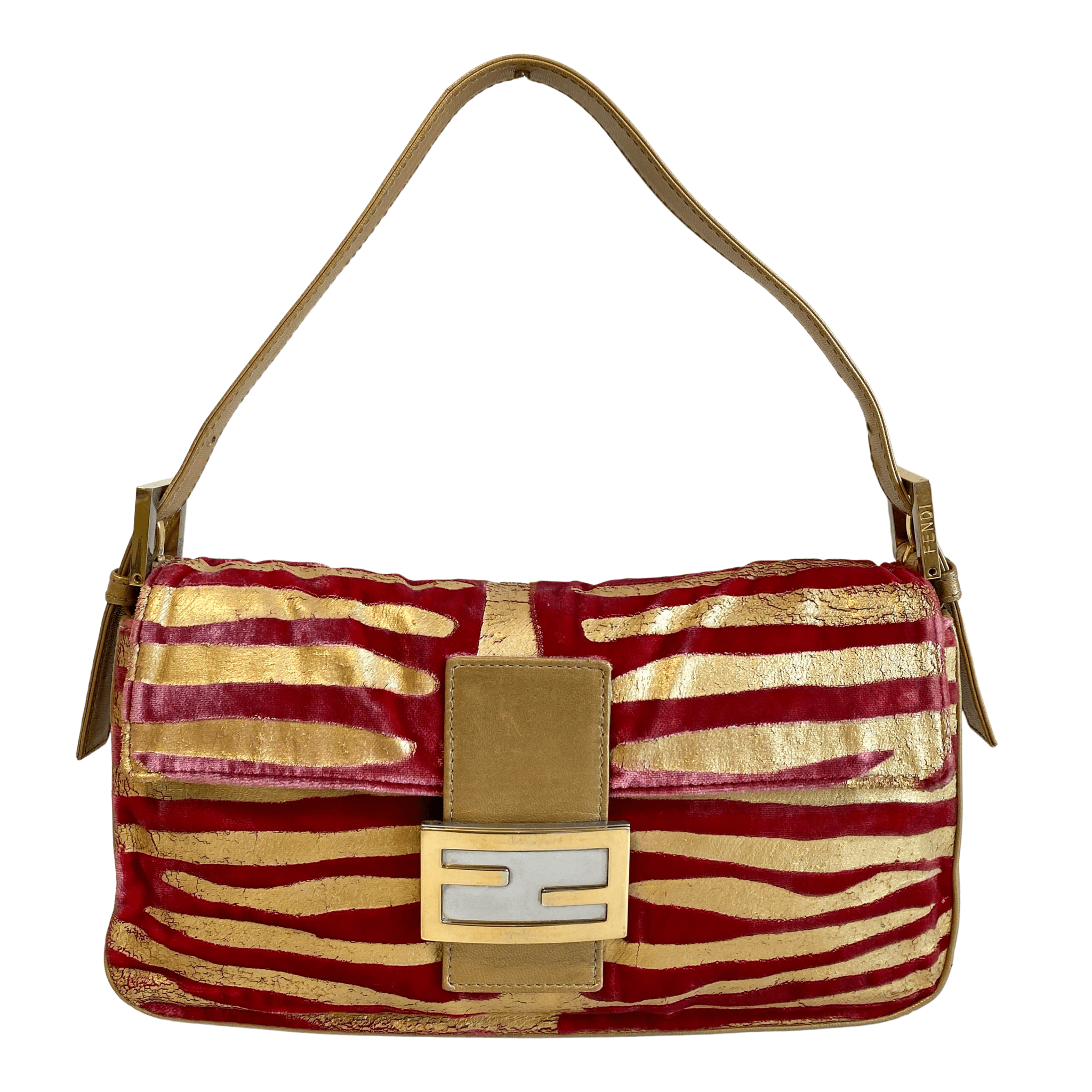 FENDI Baguette Red Tiger Gold Zebra Pattern Leather / Velvet Shoulder Bag, in , Sold by HIVE PRELOVED - Shoulder Bags, ,