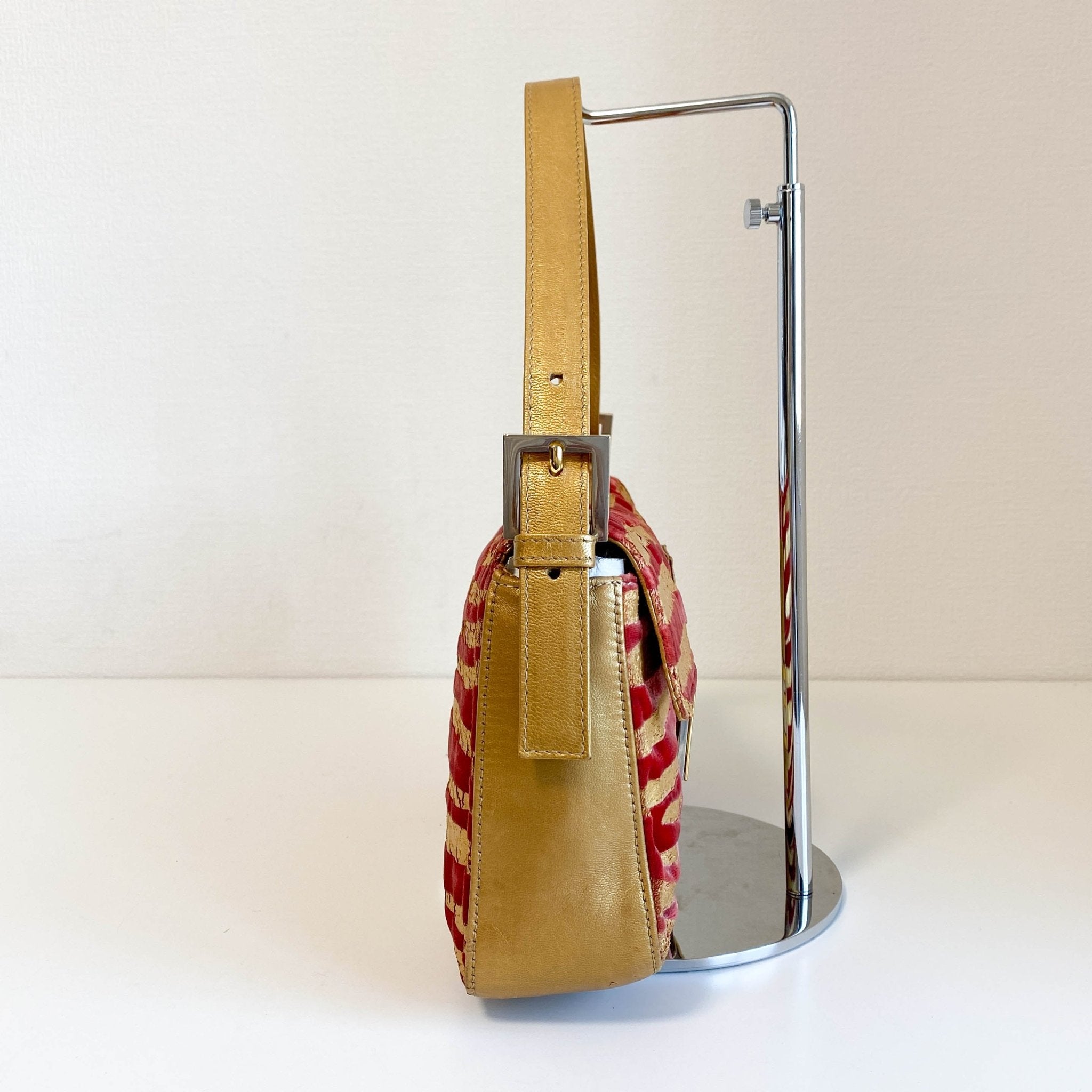 FENDI Baguette Red Tiger Gold Zebra Pattern Leather / Velvet Shoulder Bag, in , Sold by HIVE PRELOVED - Shoulder Bags, ,