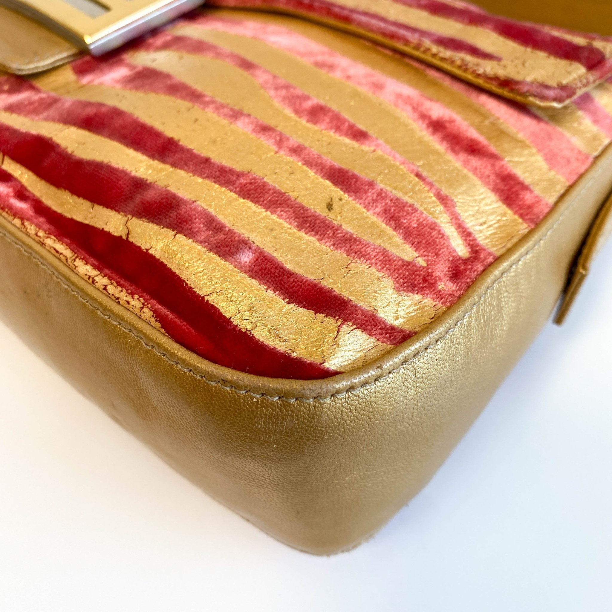 FENDI Baguette Red Tiger Gold Zebra Pattern Leather / Velvet Shoulder Bag, in , Sold by HIVE PRELOVED - Shoulder Bags, ,