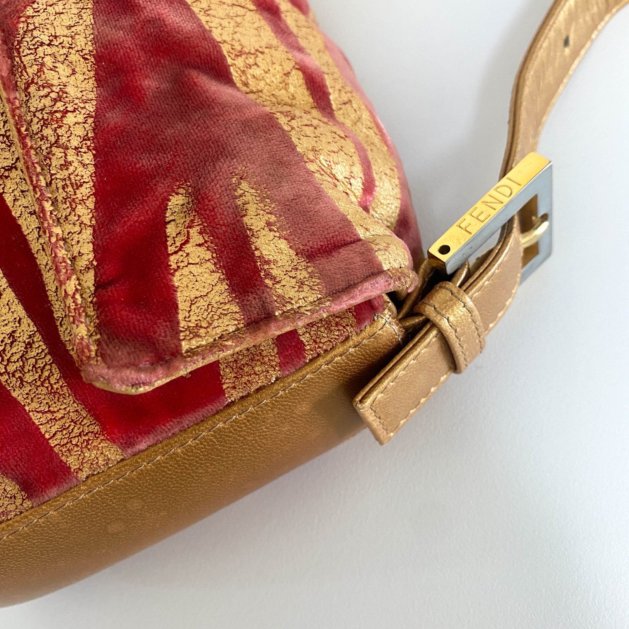 FENDI Baguette Red Tiger Gold Zebra Pattern Leather / Velvet Shoulder Bag, in , Sold by HIVE PRELOVED - Sale, Shoulder Bags,