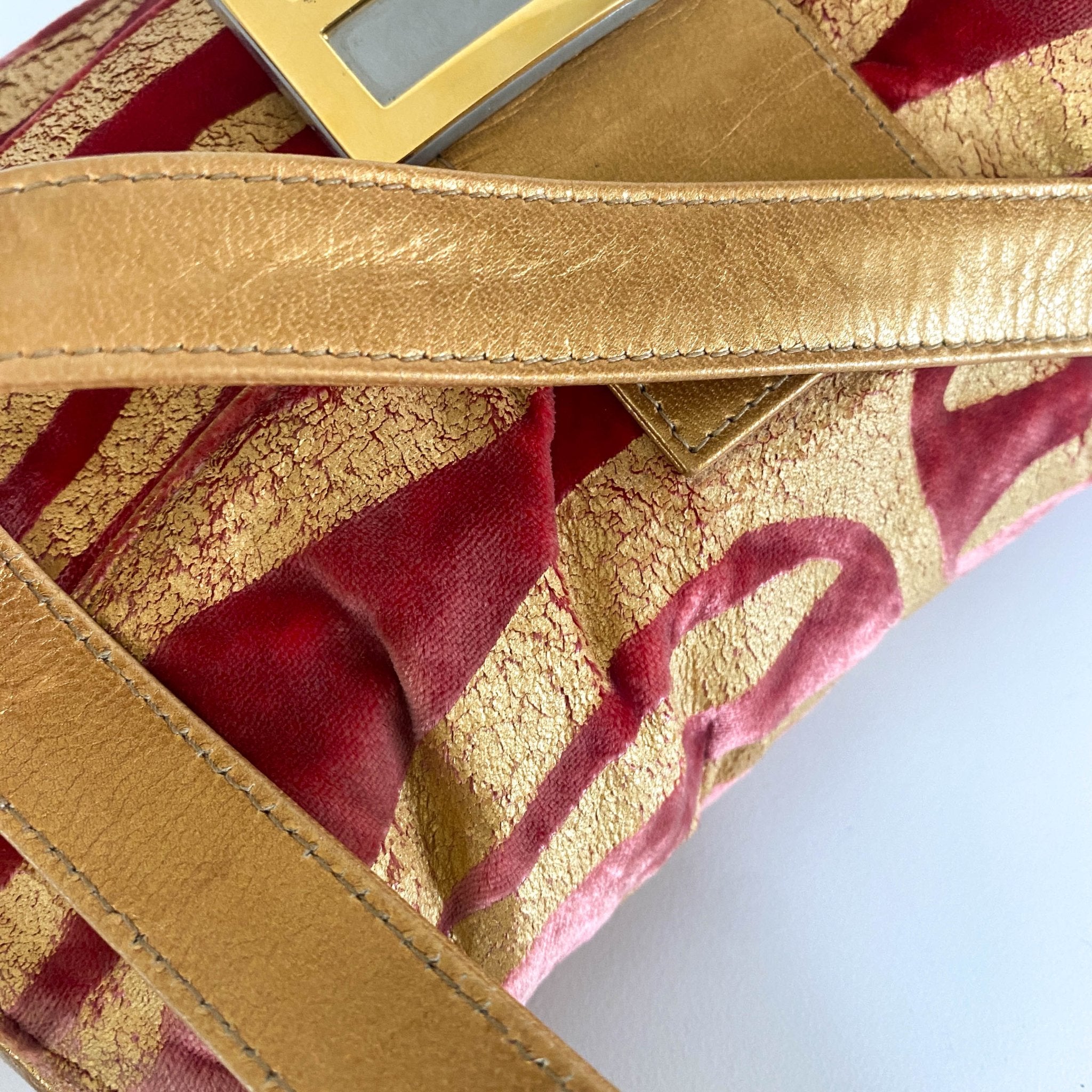 FENDI Baguette Red Tiger Gold Zebra Pattern Leather / Velvet Shoulder Bag, in , Sold by HIVE PRELOVED - Sale, Shoulder Bags,