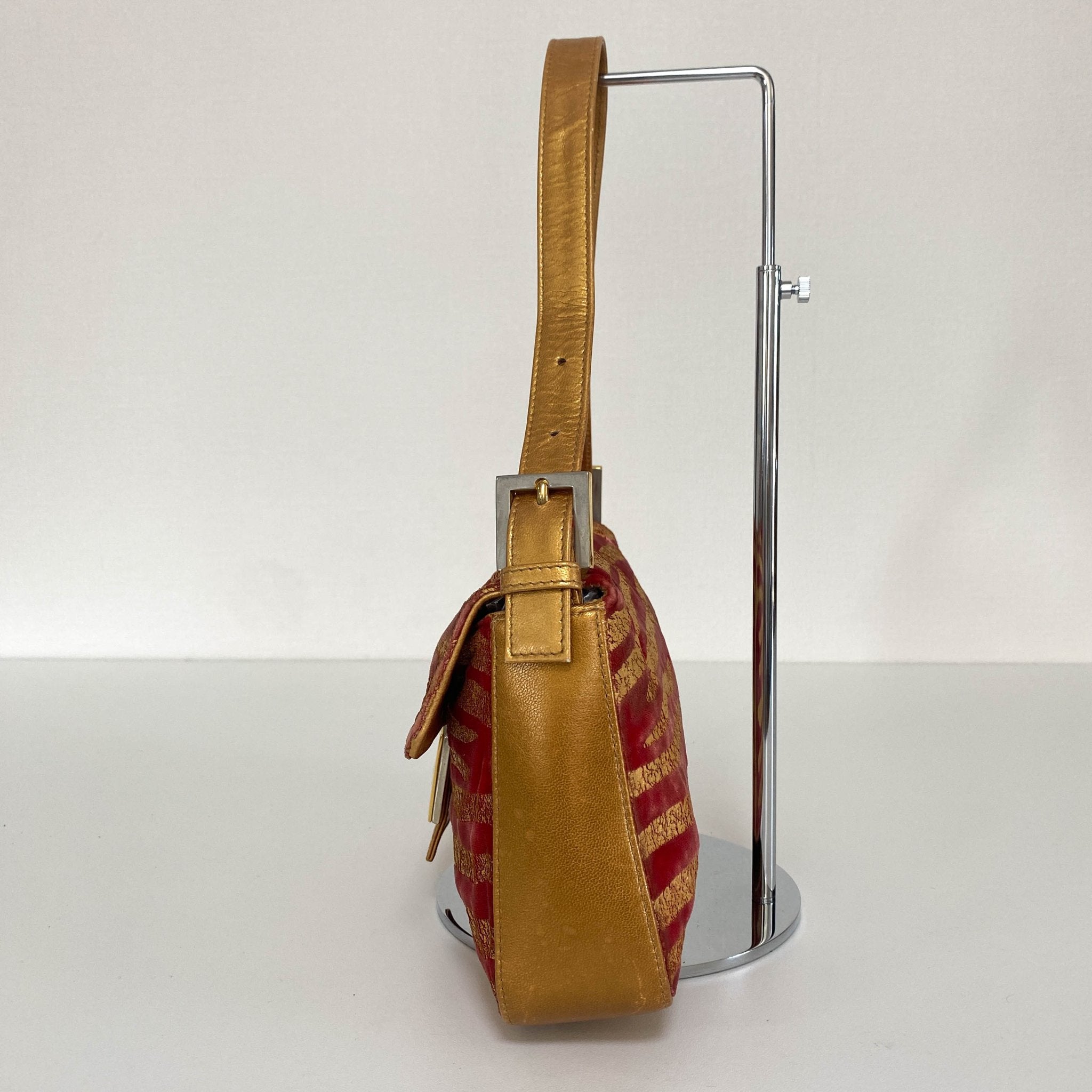 FENDI Baguette Red Tiger Gold Zebra Pattern Leather / Velvet Shoulder Bag, in , Sold by HIVE PRELOVED - Sale, Shoulder Bags,