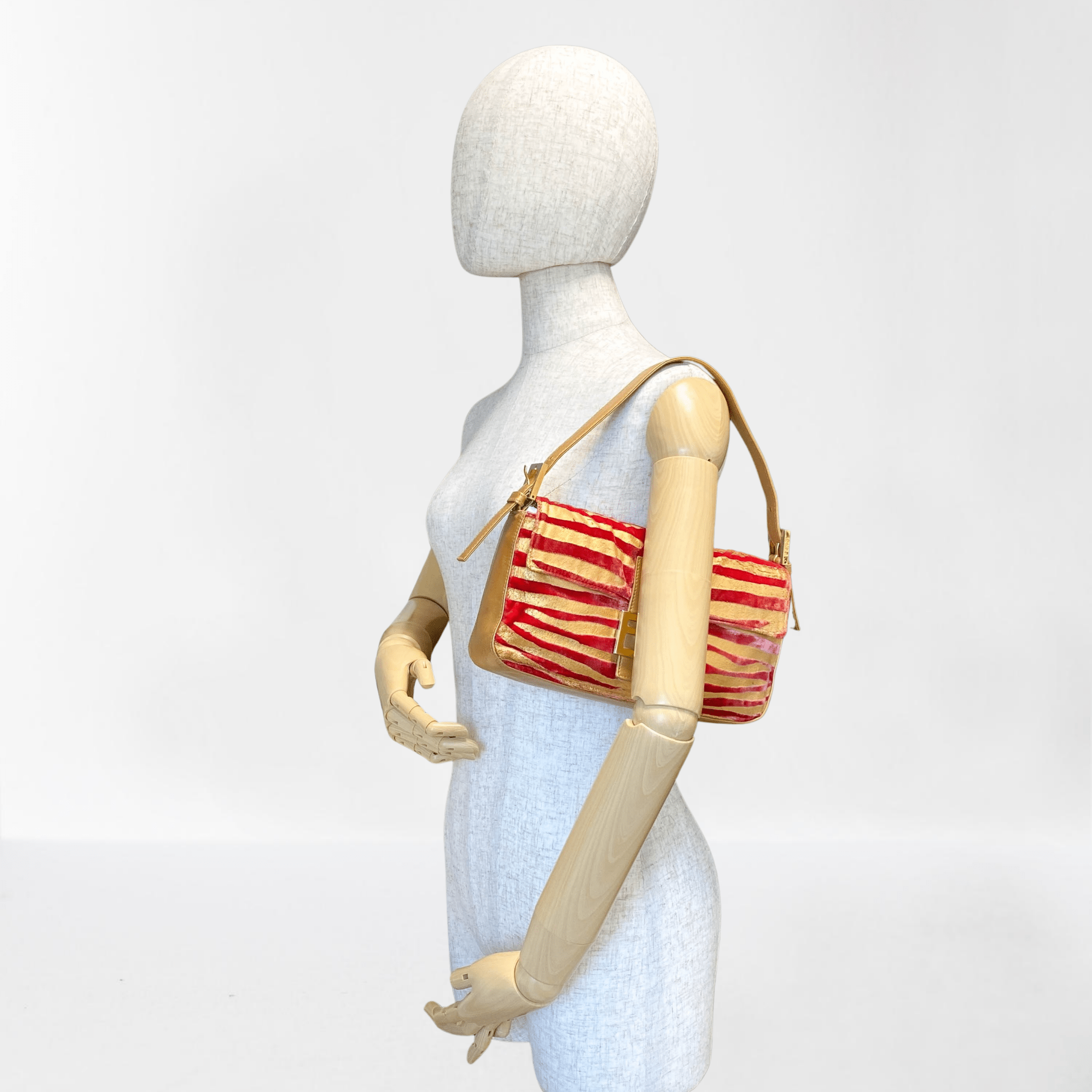 FENDI Baguette Red Tiger Gold Zebra Pattern Leather / Velvet Shoulder Bag, in , Sold by HIVE PRELOVED - Shoulder Bags, ,