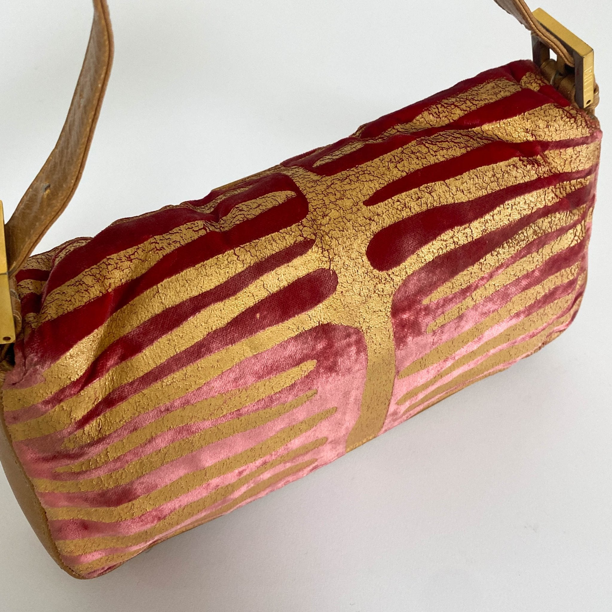 FENDI Baguette Red Tiger Gold Zebra Pattern Leather / Velvet Shoulder Bag, in , Sold by HIVE PRELOVED - Sale, Shoulder Bags,