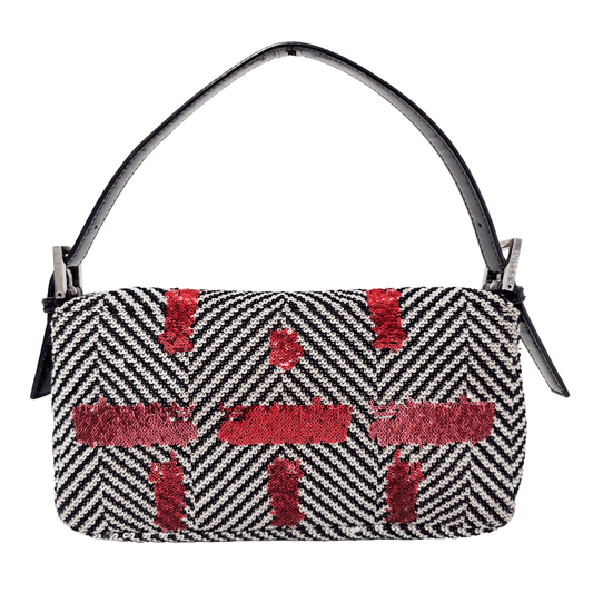 FENDI Baguette Sequin Chevron Black White Multicolor Shoulder Bag, in , Sold by HIVE PRELOVED - Shoulder Bags, ,