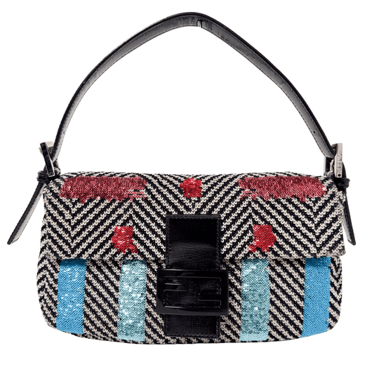 FENDI Baguette Sequin Chevron Black White Multicolor Shoulder Bag, in , Sold by HIVE PRELOVED - Shoulder Bags, ,