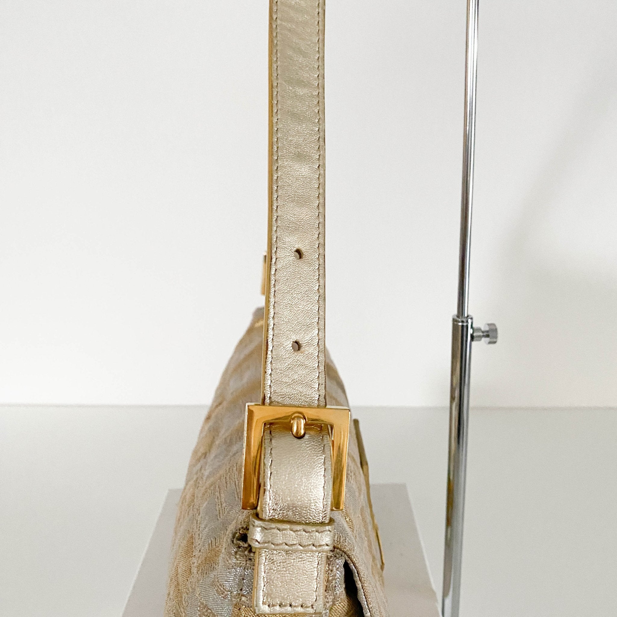 FENDI Baguette Silver / Gold Logo Embroidered Cotton Fabric, in , Sold by HIVE PRELOVED - Shoulder Bags, ,