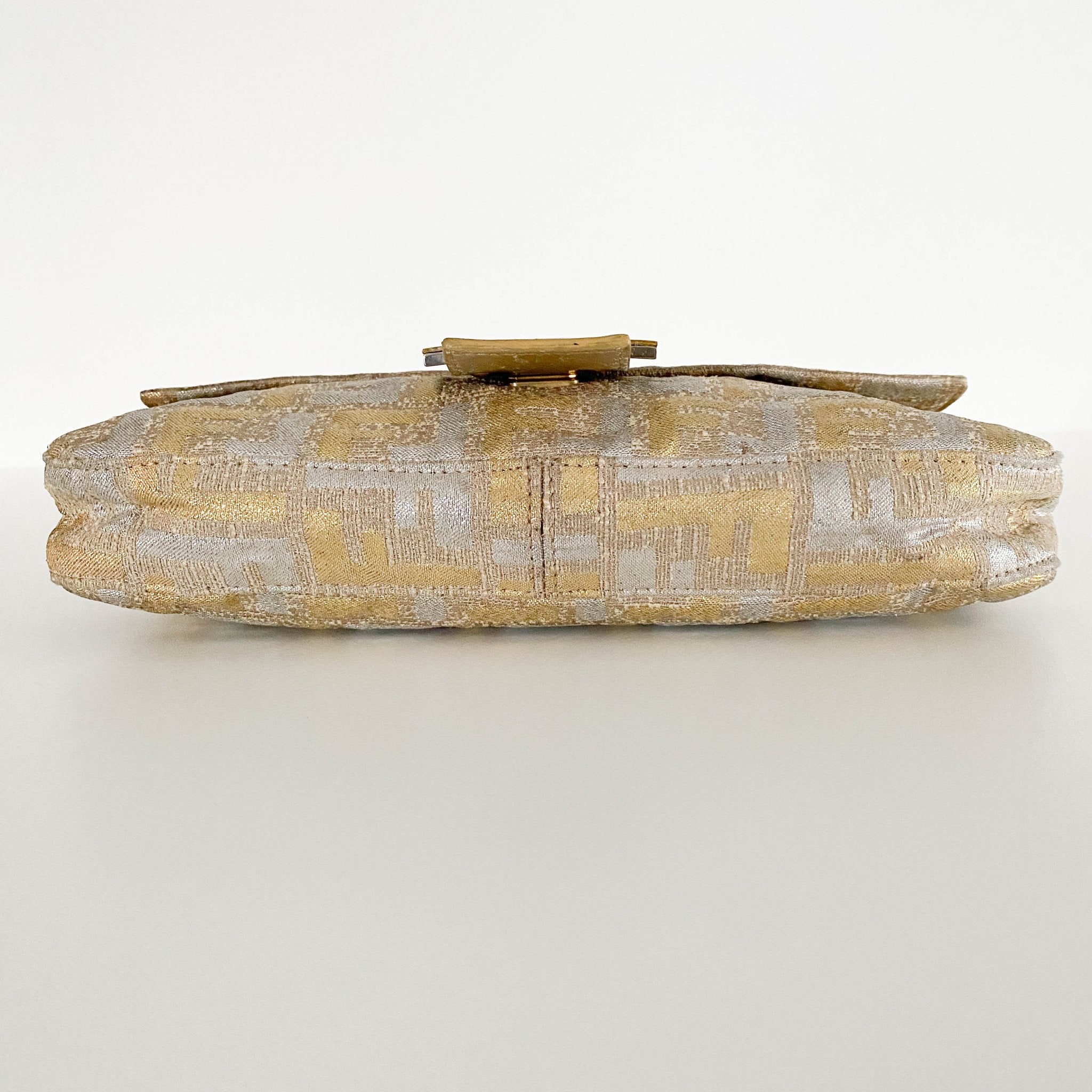 FENDI Baguette Silver / Gold Logo Embroidered Cotton Fabric, in , Sold by HIVE PRELOVED - Shoulder Bags, ,