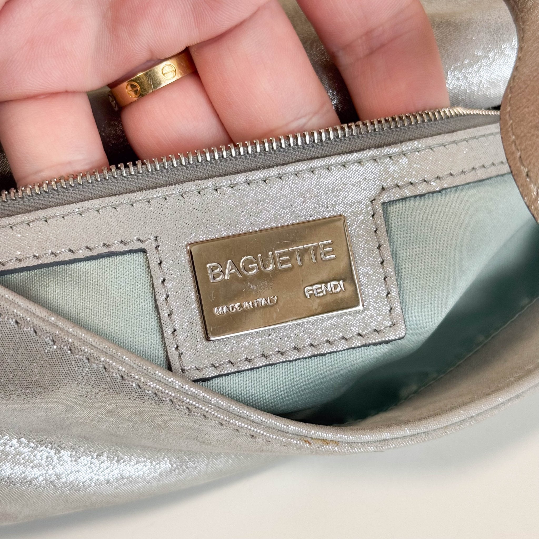 FENDI Baguette Silver Leather Shoulder Bag, in , Sold by HIVE PRELOVED - Shoulder Bags, ,
