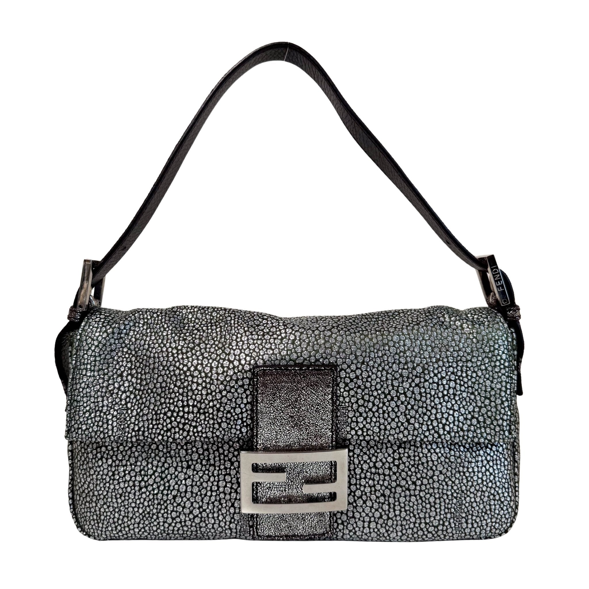 FENDI Baguette Silver Leather Shoulder Bag, in , Sold by HIVE PRELOVED - Shoulder Bags, ,