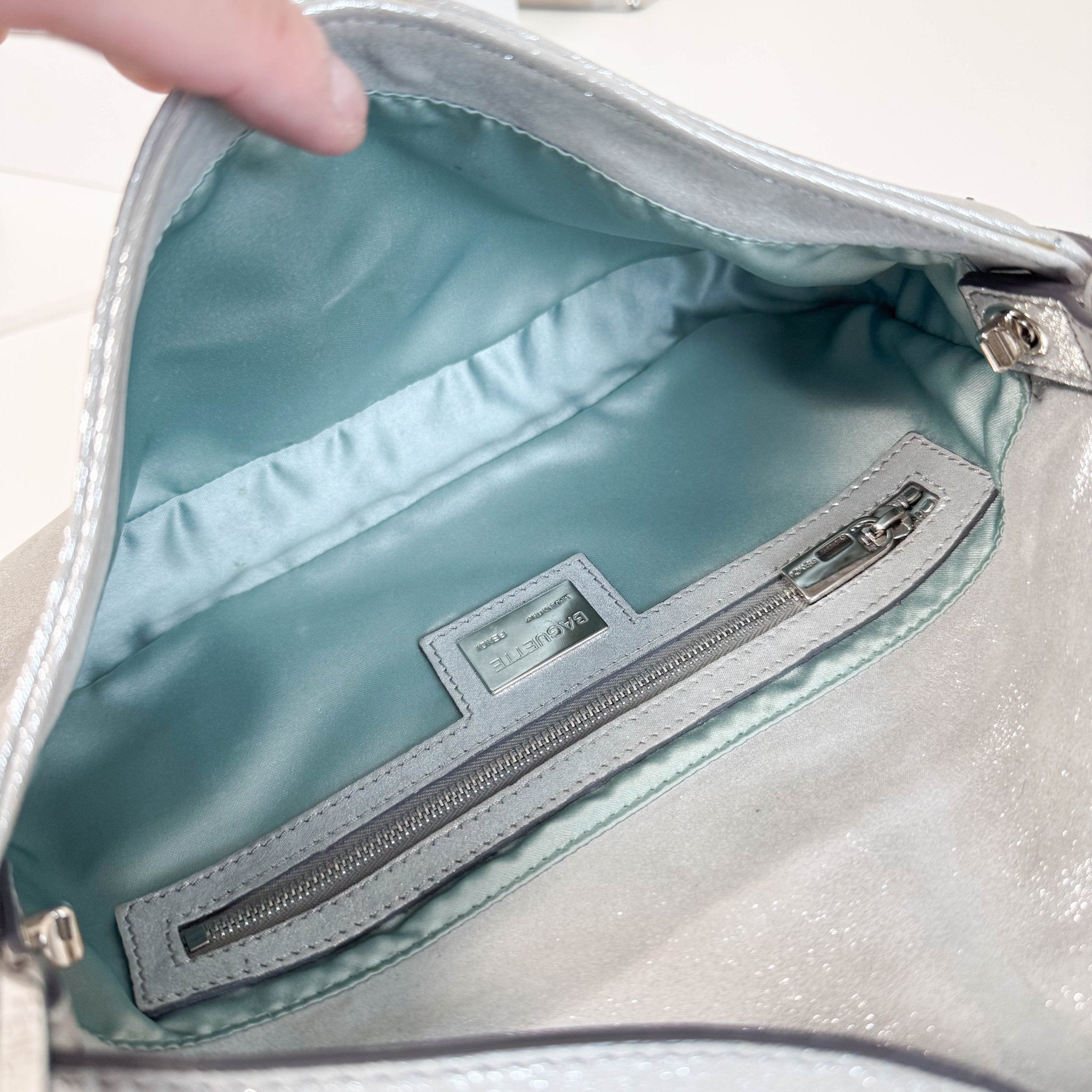 FENDI Baguette Silver Leather Shoulder Bag, in , Sold by HIVE PRELOVED - Shoulder Bags, ,